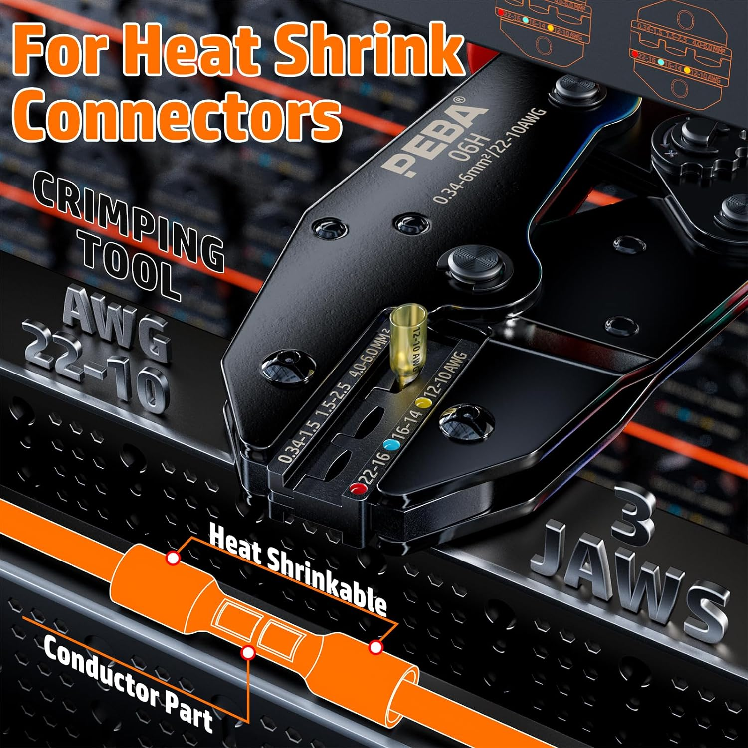 PEBA Crimping Tool for Heat Shrink Connectors 22-10 AWG, with 3 Sizes Heat Shrink Butt Connectors Kit - Ratcheting Wire Crimpers - Electrical Crimping Tool Pliers - Ratchet Terminal Crimper（Ul Listed） image number 1