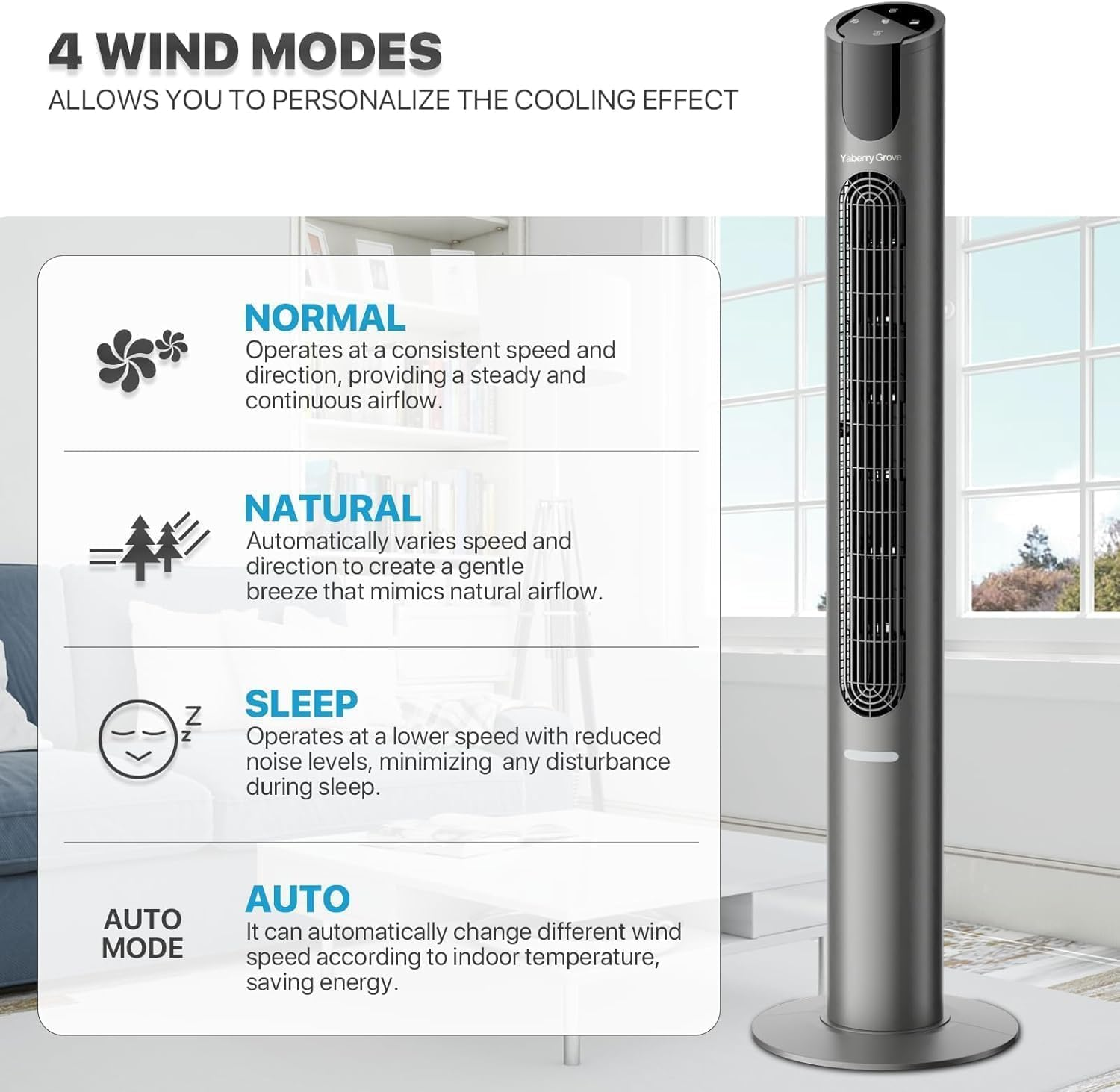 115CM Oscillating Quiet Tower Fan with Remote Control 8 Speeds 12H Timer Portable LED Display,Dc,20 Db,15M/S Electric Air Circulator Cooling Floor Standing Fan for Home Bedroom Office Living Room