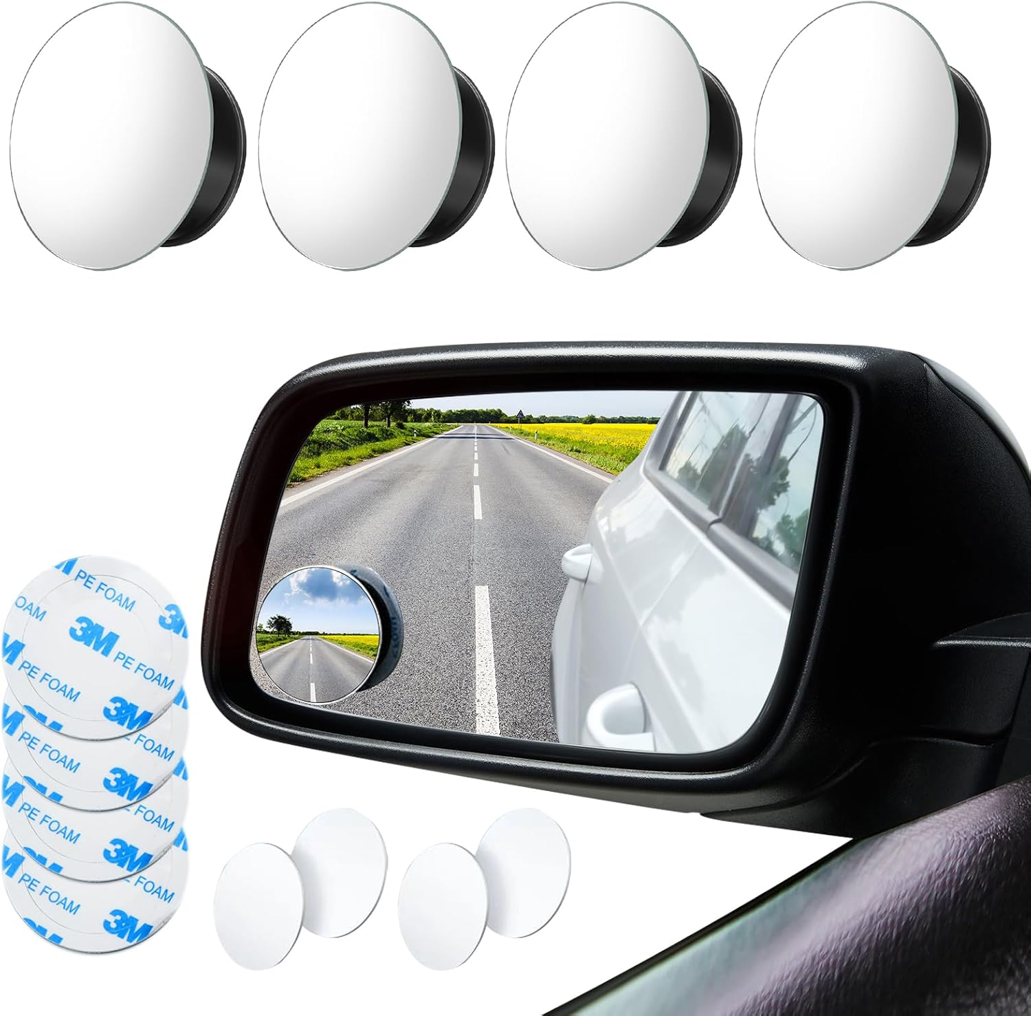 Essencenest 4 Pack Blind Spot Mirrors for Cars, HD Frameless Convex Mirrors, 360&deg; Adjustable Universal Fit for Trucks, Suvs, Sedans (2&rdquo; Round) image number 4