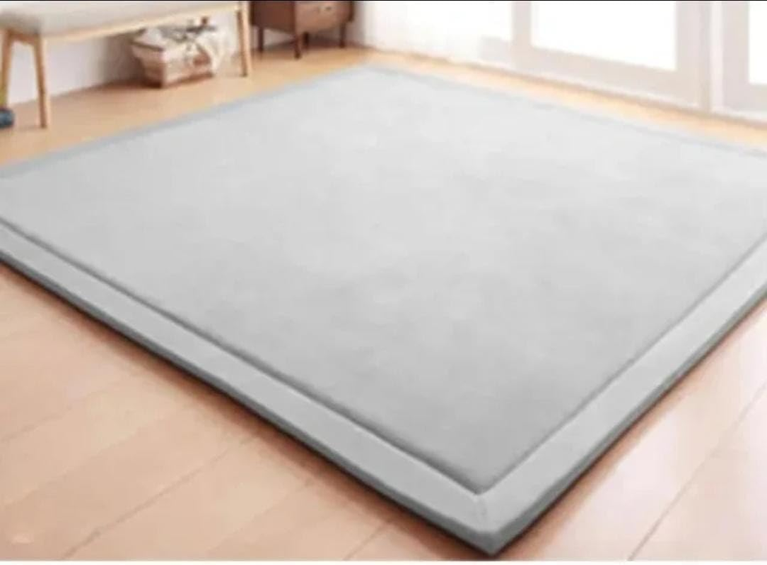 Grey Memory Foam Play Mat - 3CM Thick, Soft Coral Velvet, Large Non-Slip Nursery Rug, Tummy Time,Crawling Mat,Yoga Mat,Living Room Mat(150 * 200 * 3Cm) image number 2