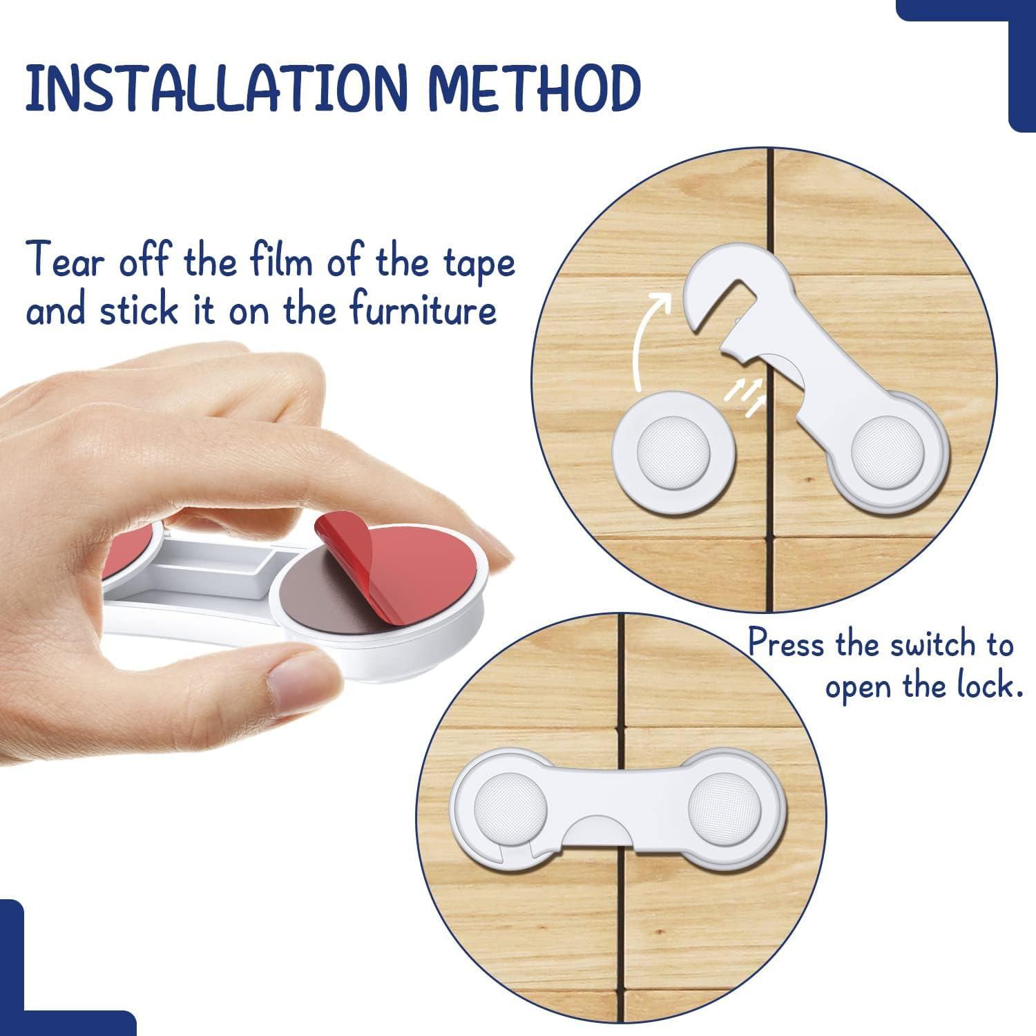 Child Safety Locks, 12 Pieces Child Locks for Cabinets and Drawers, 9.4Cm Child Lock,With 3M Glue, Easy to Install, No Drilling, Suitable for Cabinets, Drawers, Appliances image number 6