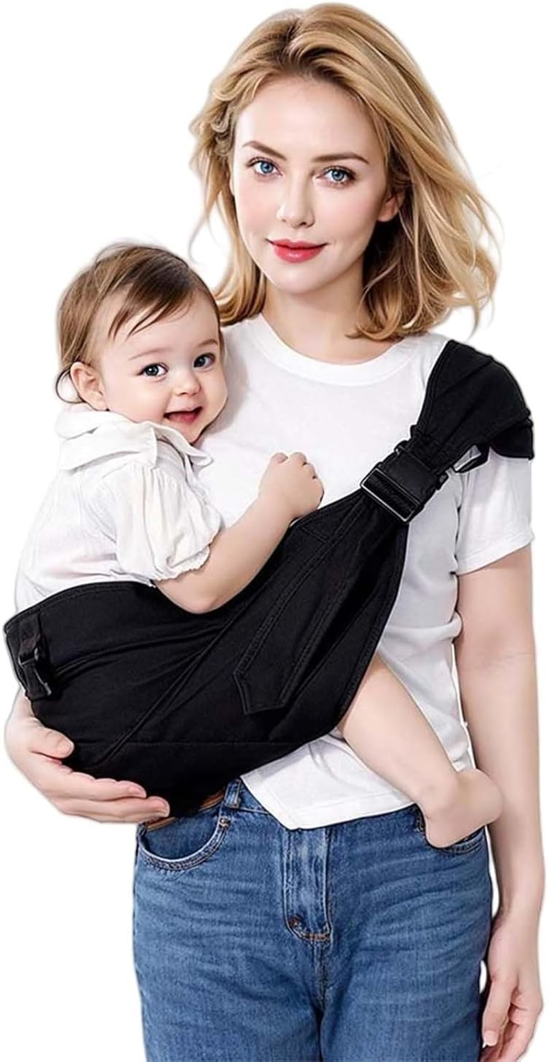 Baby Sling Carrier,Baby Carrier Newborn to Toddler Carrier Essentials Safety Non-Slip Baby Half Wrapped Sling Hip Holderr Carrying 8-30Lbs(Black)