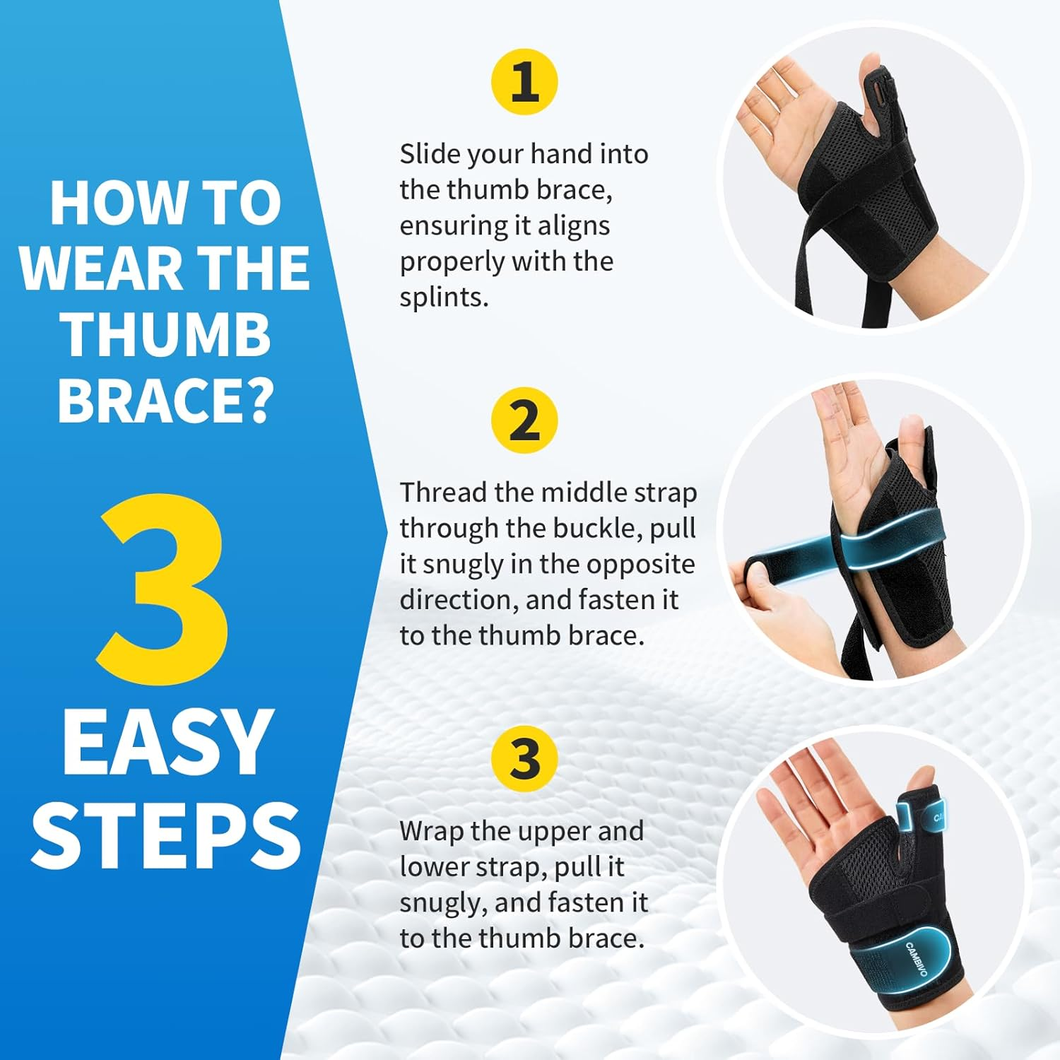 CAMBIVO Thumb Brace with Adjustable Straps, Breathable Wrist Support with Open-Palm for Arthritis, De Quervain'S Tenosynovitis, Sprains, Fits Right or Left (Black, S/M) image number 3