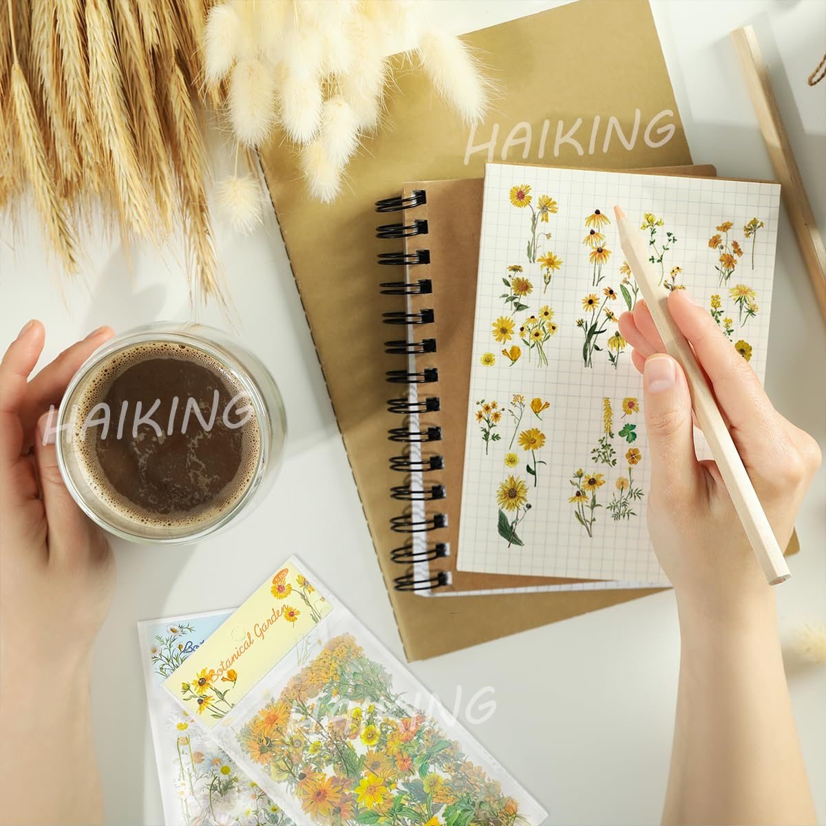 HAIKING Flower Plant Stickers, 48 Sheets PET Floral Stickers for Scrapbook, Journal, Album (8 Styles) image number 3
