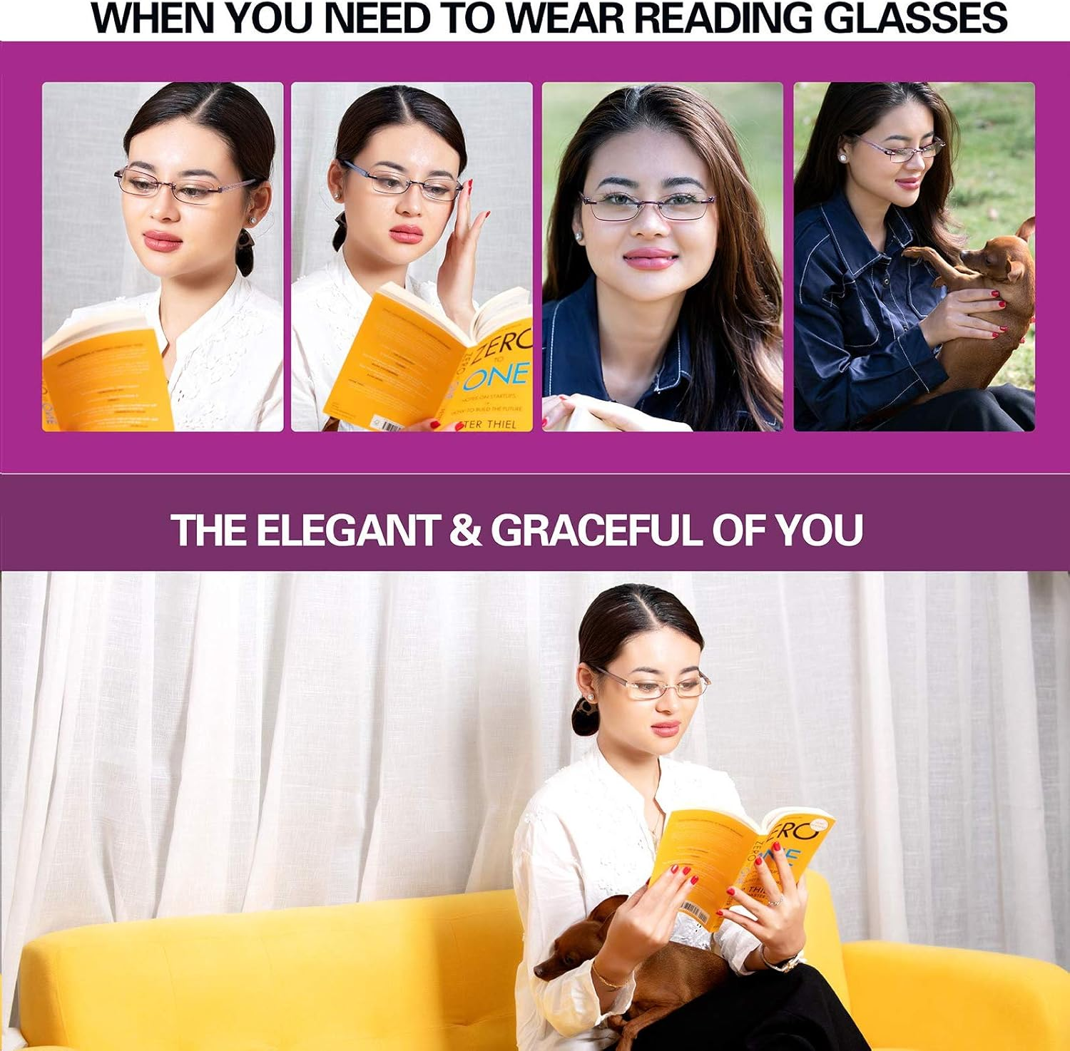 3-Pack Rimless Reading Glasses for Women over 35, UV 400 Spring Hinge Readers, Lightweight Classic Elegant Artistic Eyeglasses, Nonpres_ (Mix, 2.5 X Etc) image number 6