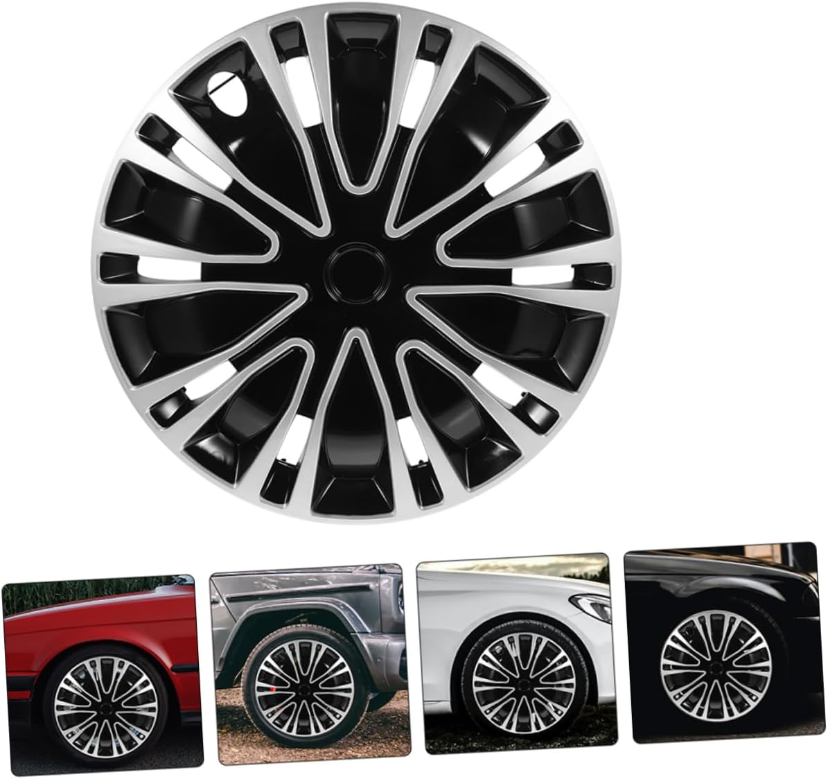 COOLHIYA 12-Inch Silver Black Decorative Hubcap Covers 2Pcs Universal Automotive Wheel Rim Hub Caps for Cars Wheel Hub Covers Suitable for Vehicle Accessories