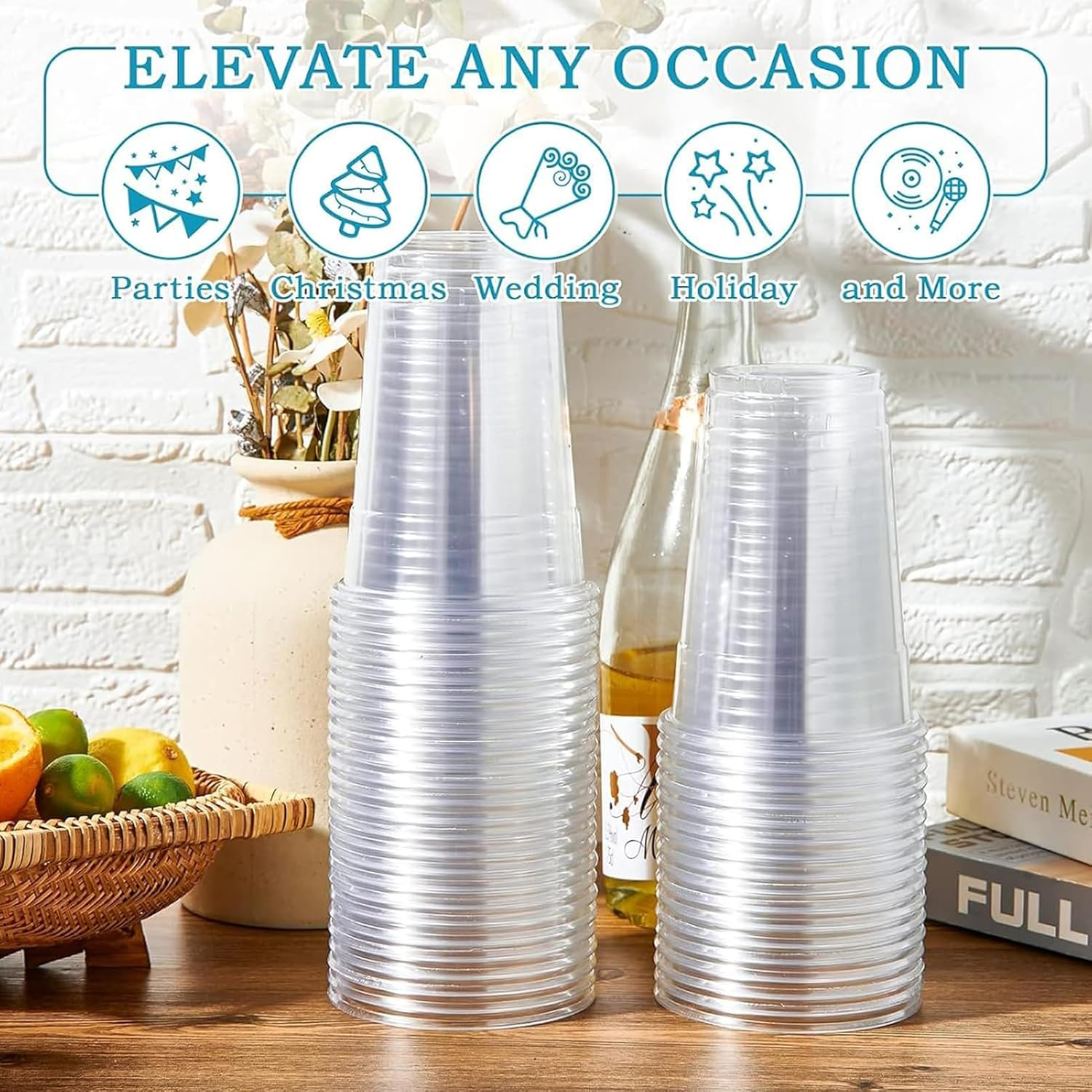 300 Pack 16Oz Clear Plastic Cups ，Reusable PET Transparent Drinking Cups,Beer Cups,Coffee Cups for Wedding Party Picnic Bbq,Durable,Resistant,Bpa Free, Recyclable image number 3