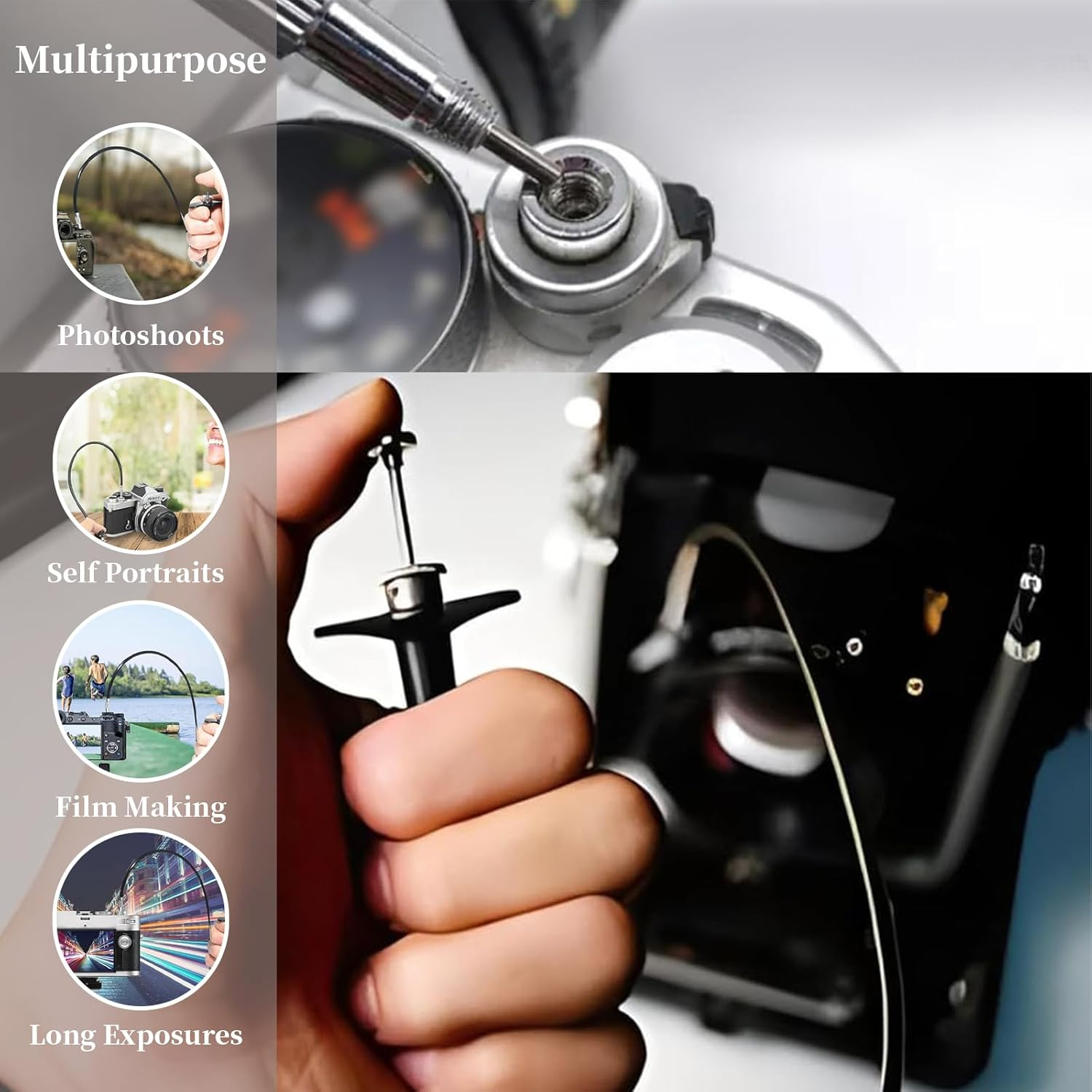 Mechanical Shutter Release Cable Cord with Bulb-Lock for Long Exposures, Vibration-Free Shutter Release Cable Compatible with Fujifilm Fuji X100VI Sony RX1R II RX10 Lecia M10 Nikon Df (100CM) image number 2