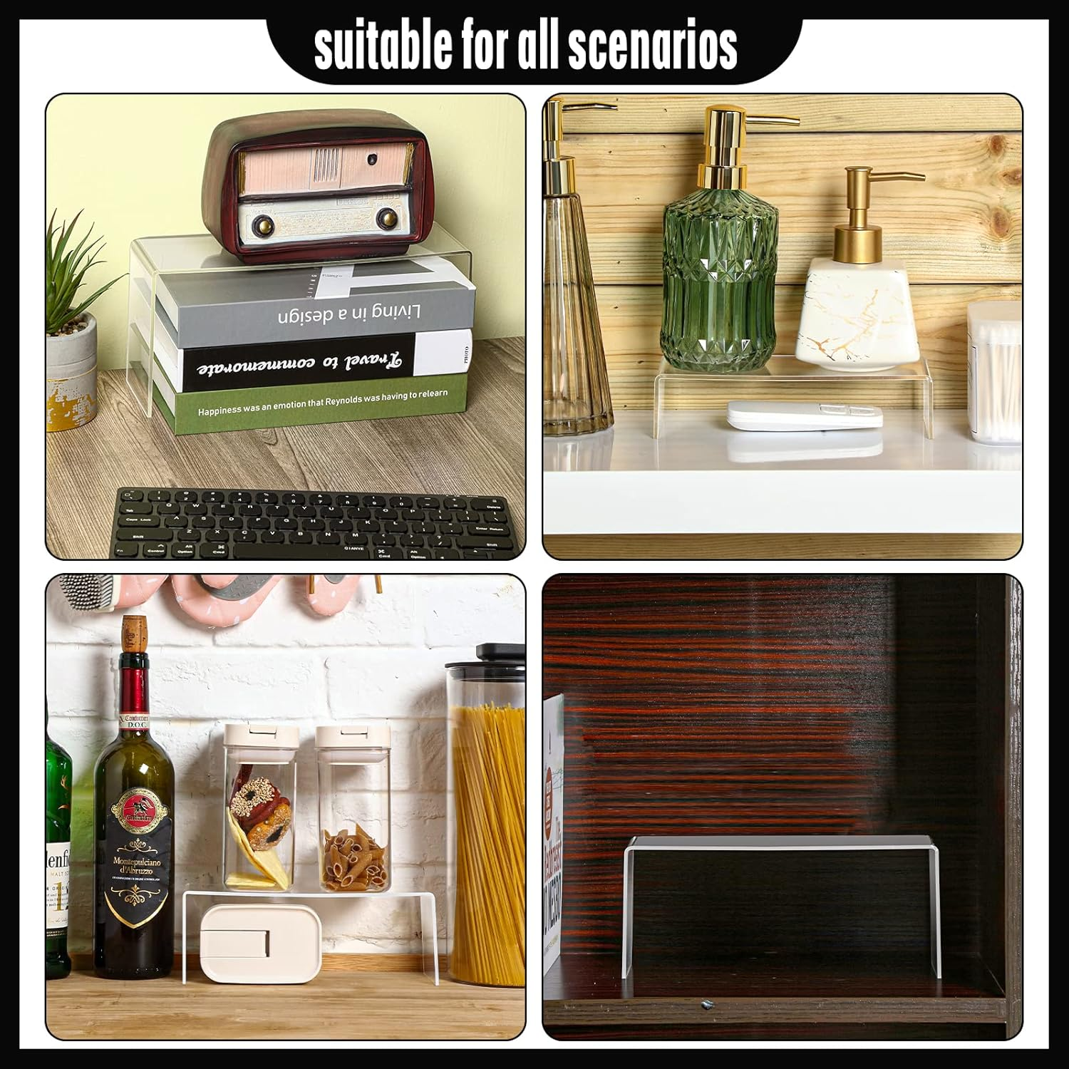 10 Pieces Clear Acrylic Display Risers Stand Rectangular Jewelry Display Stands Shelf Showcase Fixtures for Candy Dessert Cake Jewelry Figures Collections, 5 Sizes image number 1