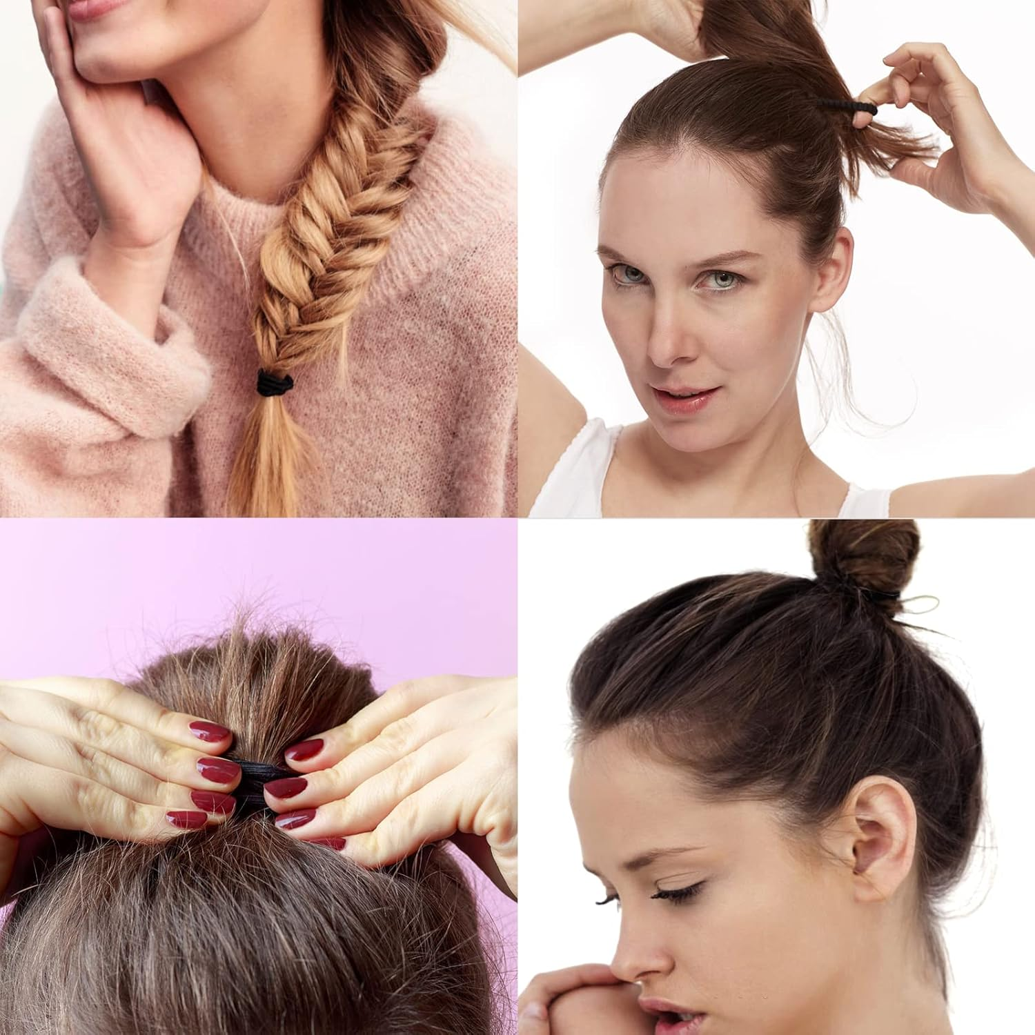 HXC 100Pcs Black Elastic Hair Bands, Small Elastic Hair Bobbles for Women, 2Mm Thin Hair Tie for Kids, Soft Hair Bands Withou Metal, Elastic Ponytail Holder image number 2