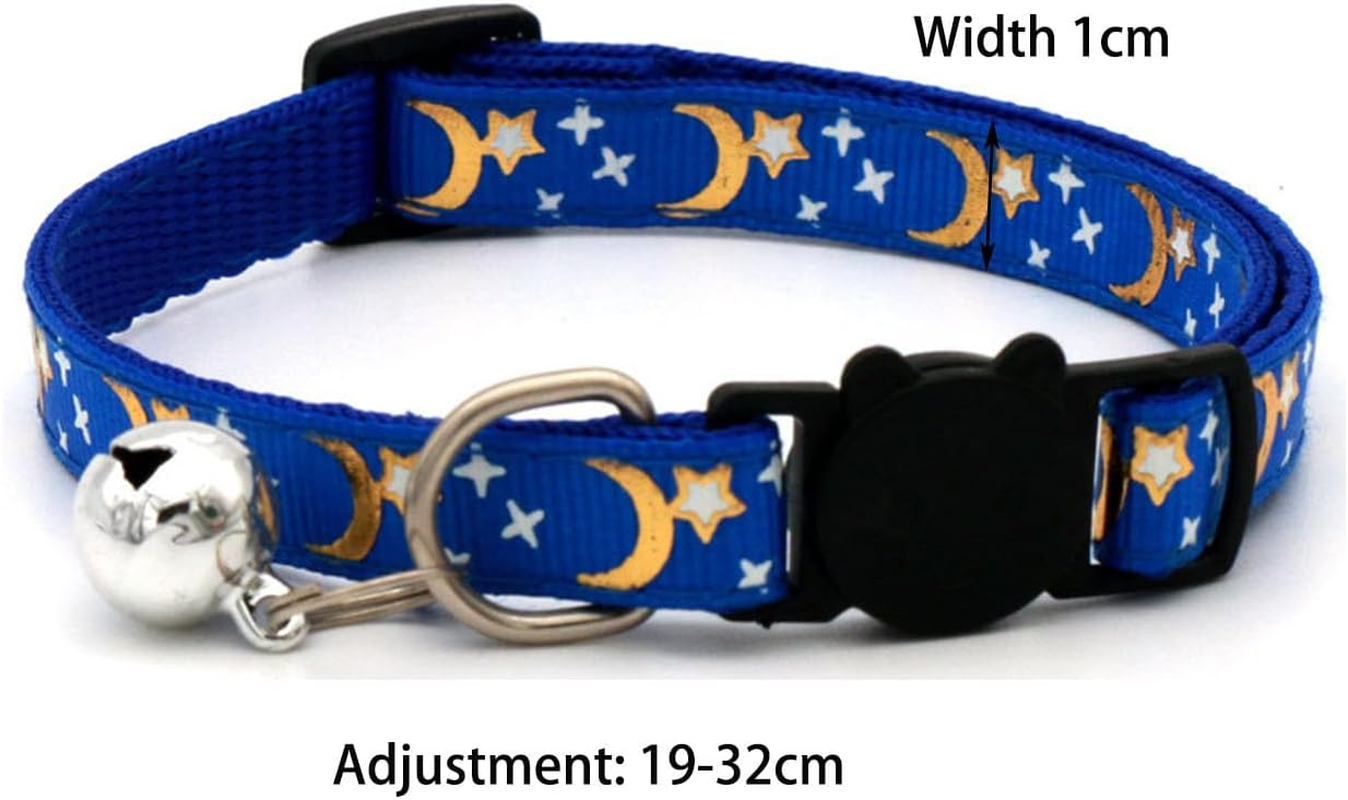 EOMECUIGAO Breakaway Cat Collar with Bells 2PCS Adjustable Moon and Star Kitten Safety Collars (Black &Blue) image number 1