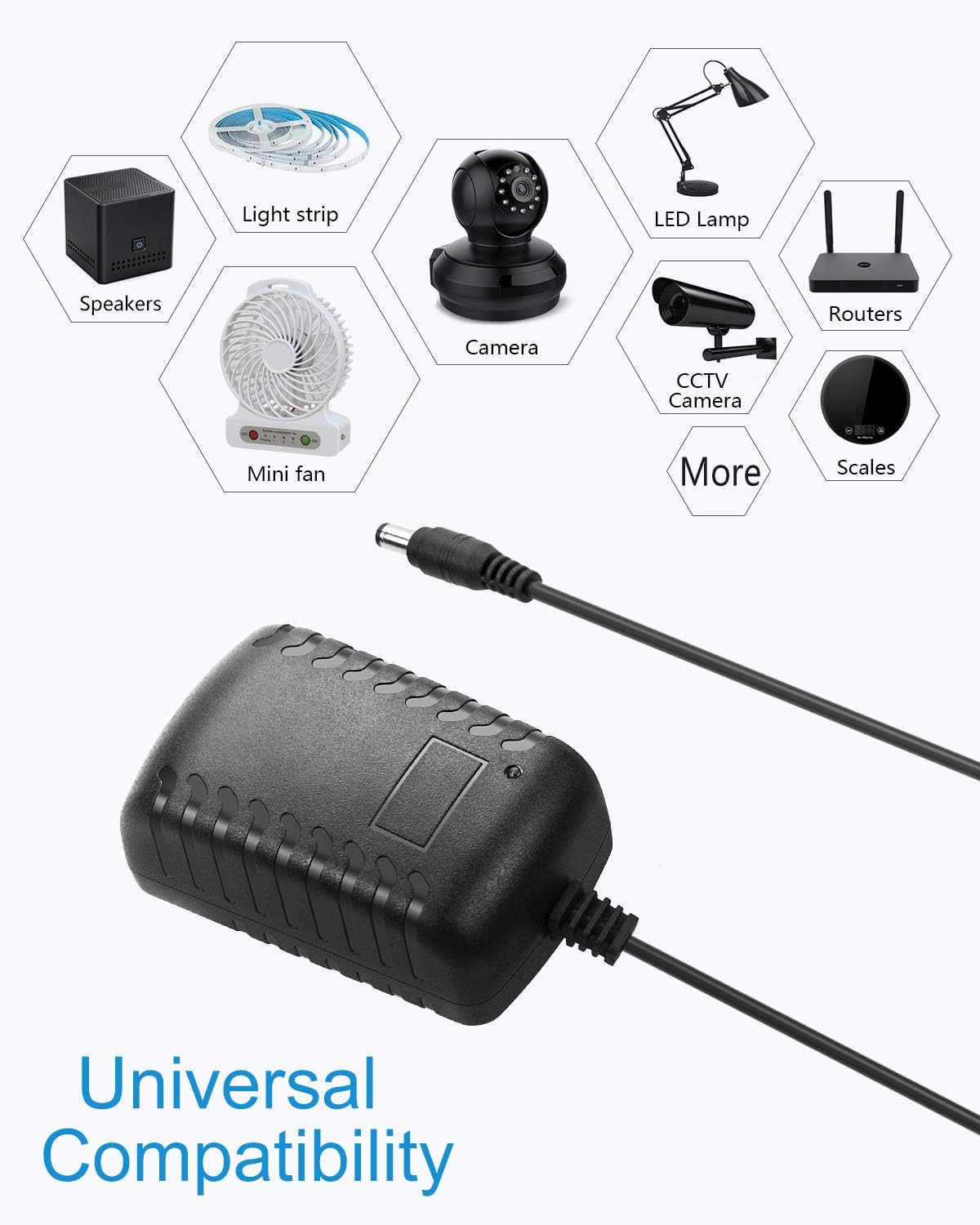 ALITOVE 12V DC Power Supply 2A 24W AC/DC Adapter 220~240V AC to DC 12 Volt 2 Amp 1.8A 1.5A 1.2A Converter with 5.5 X 2.5Mm 2.1Mm Plug for LED Strip Light CCTV Security Camera BT Speaker Webcam Router image number 2