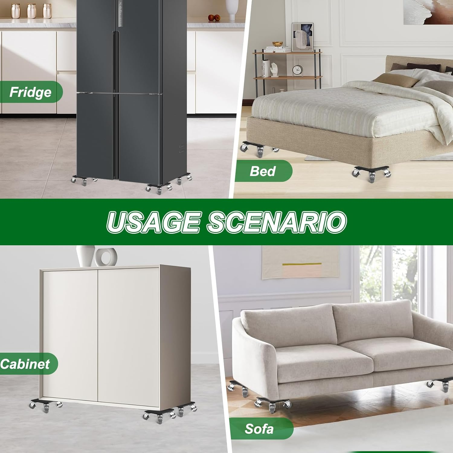 SAILESI Furniture Dolly 4 Pack, Heavy Duty Furniture Movers with 5 Wheels 360&deg; Rotatable, Supports up to 1300KG, Carbon Steel Panel Heavy Duty Dolly for Easy Moving Appliance Sofa Cabinet Refrigerator image number 4