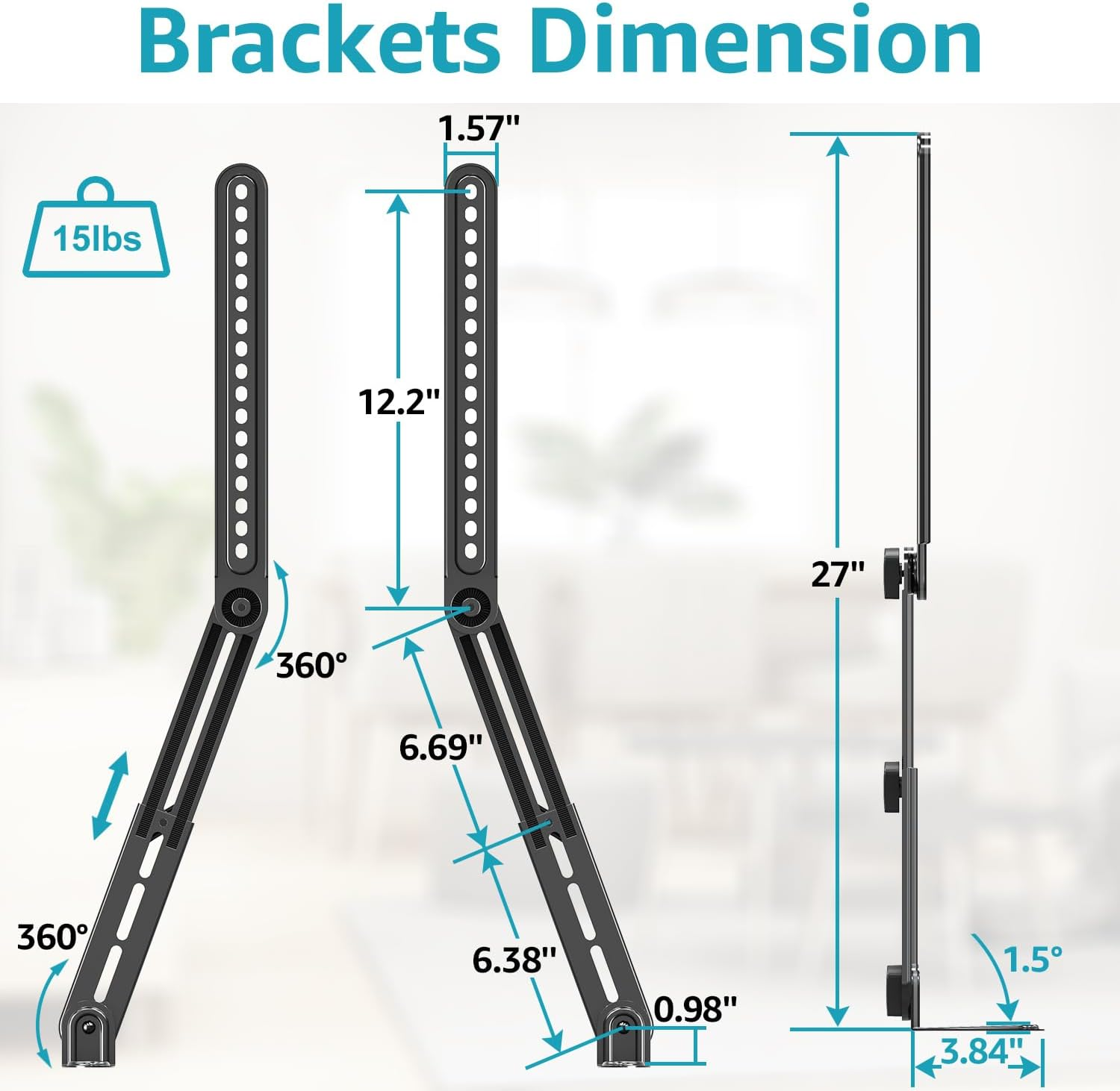 MOUNTUP Speaker Mount, Sound Bar TV Bracket, Fits Most Sound Bars up to 15 Lbs, Mounting above or under TV, Tool-Free Knob Adjustable, for 23-90" Tvs with Detachable Extension Arms and L-Brackets image number 5