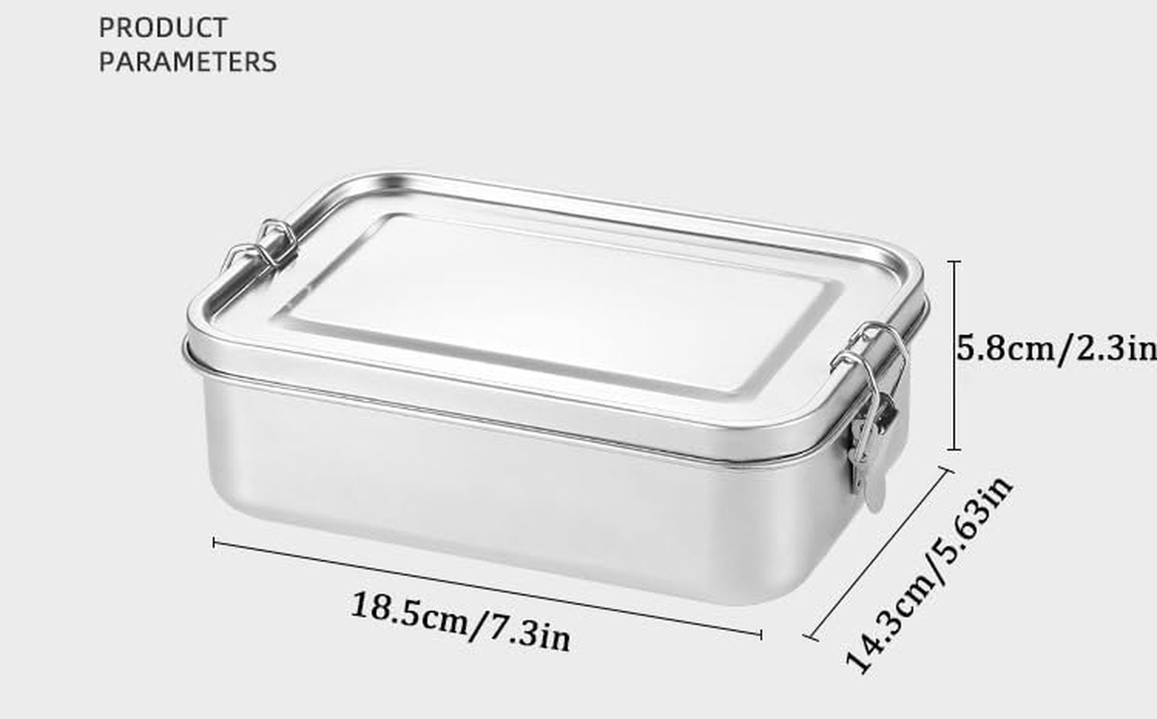 Stainless Steel Bento Box Adult 1200Ml Large Capacity 304 Square Lunch Box with Dividers Easy to Clean Snack Box Container Single Layer Bento Box for Outdoor Use