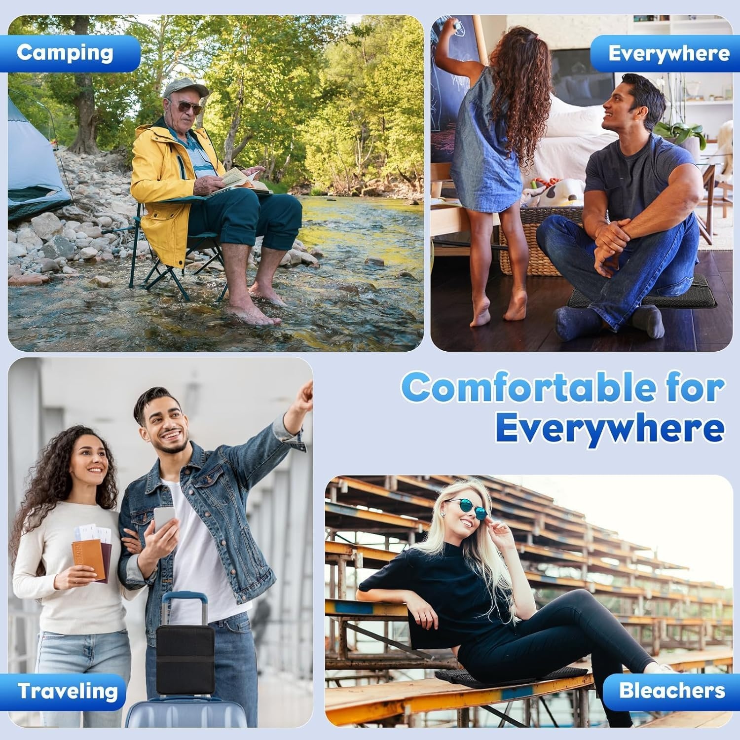 Travel Essentials Gel Seat Cushion-Foldable Pressure Relief Cushion with Breathable Honeycomb Design | Portable Car & Office Seat Pad | Non-Slip Train,Wheelchair (Cool & Comfortable)