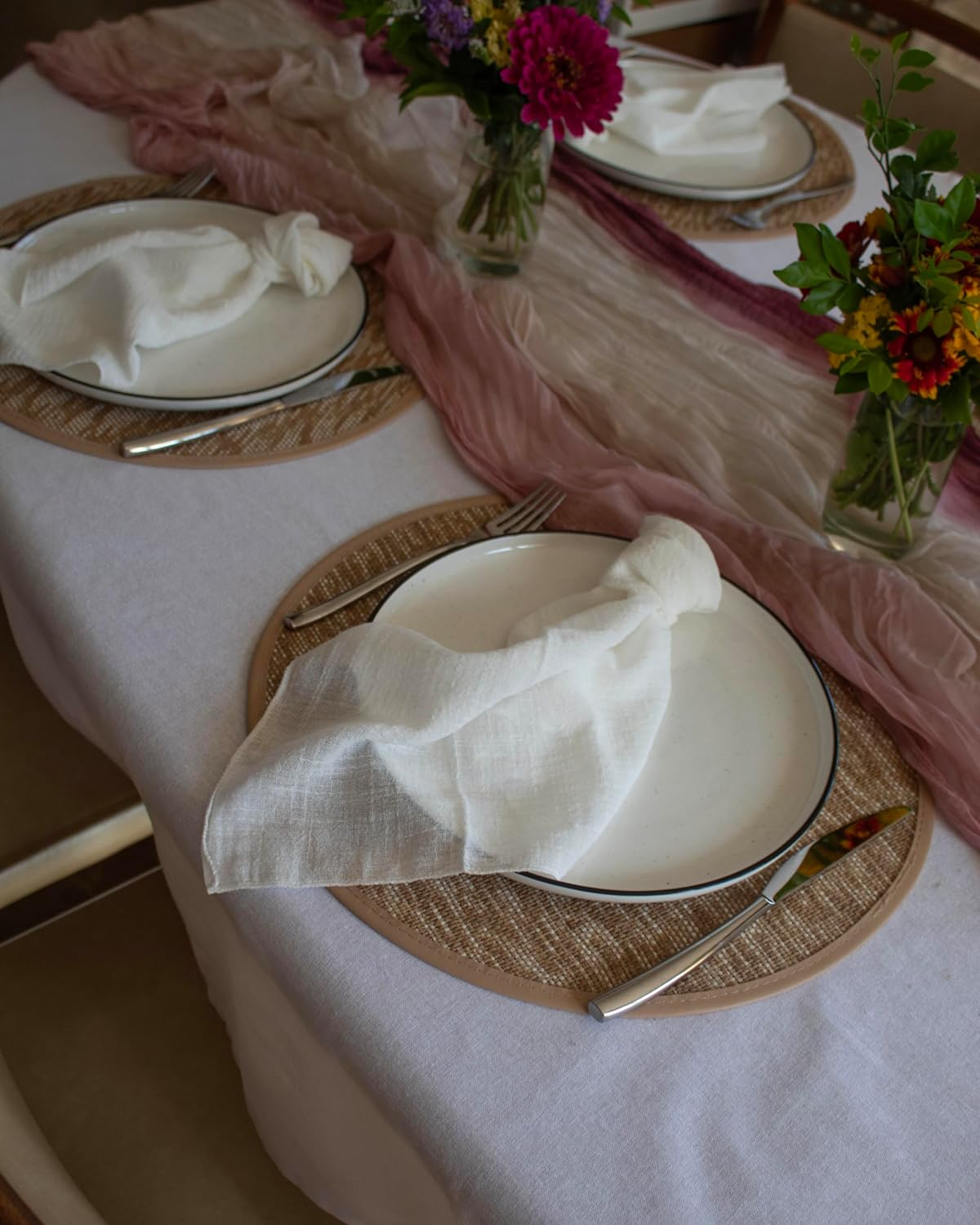 Generic White 100% Linen Cloth Cotton Square Napkins | Set of 6, 40Cm X 40Cm | Wedding Shower Bridal Event Styling Table Decor | image number 5