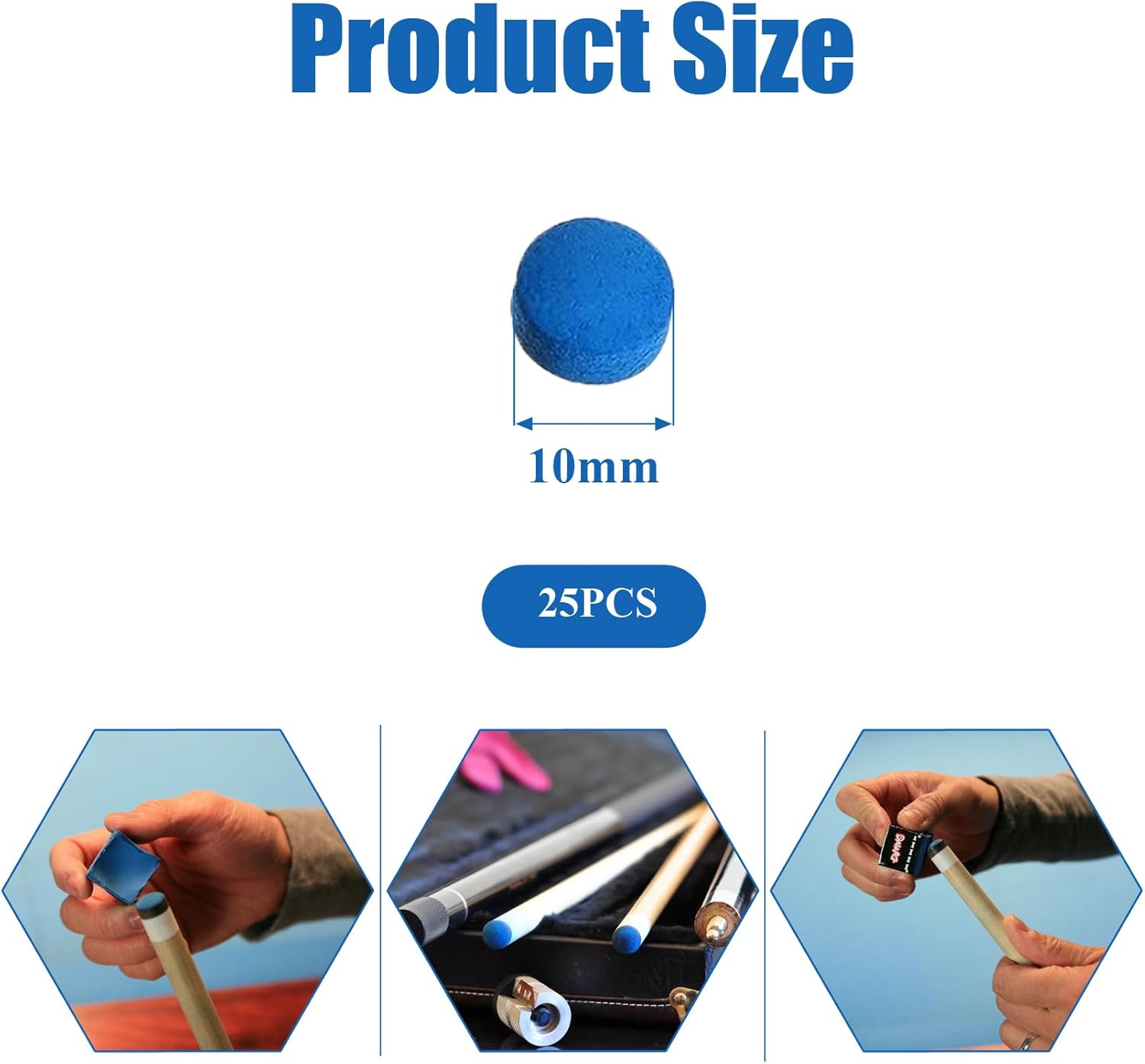 BNXF 25 Pcs 10Mm Pool Tips Snooker Tips,Leather Pool Cue Tips Billiard Tips,Snooker Cue Replacement Tips Pool Stick Tips,Blue Diamond Snooker Cue Tips,Cue Tips for Pool Cues and Snooker(Blue) image number 4