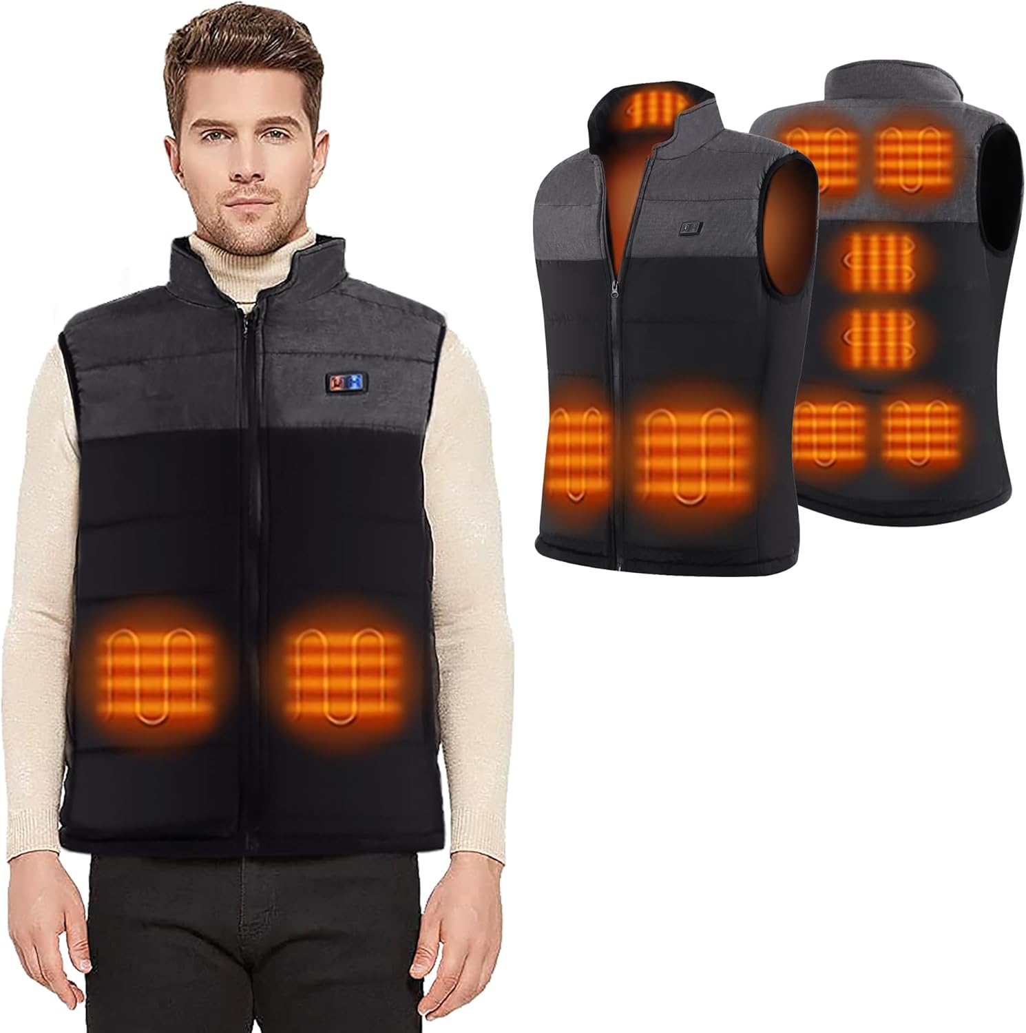 Heated Vest for Mens Double Switch with 11 Heating Zones, Lightweight Heated Jacket with USB Charging Keep Warm Function for Outdoor(No Battery)