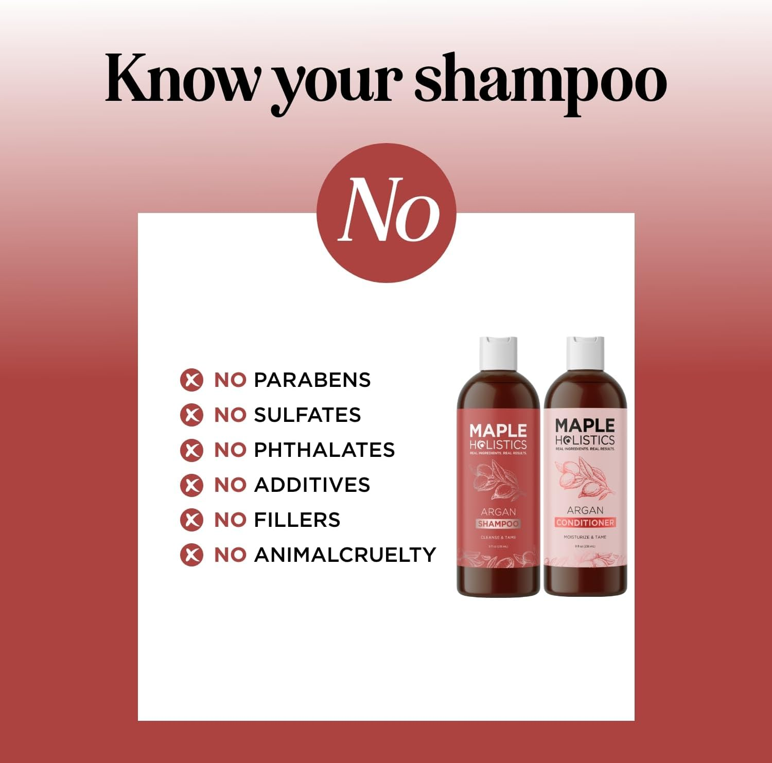 Maple Holistics Argan Oil Shampoo and Set - Argan, Jojoba, Almond Oil, Peach Kernel, Keratin - Sulfate Free - Safe for Color Treated, Damaged and Dry Hair - for Women, Men, Teens and All Hair Types