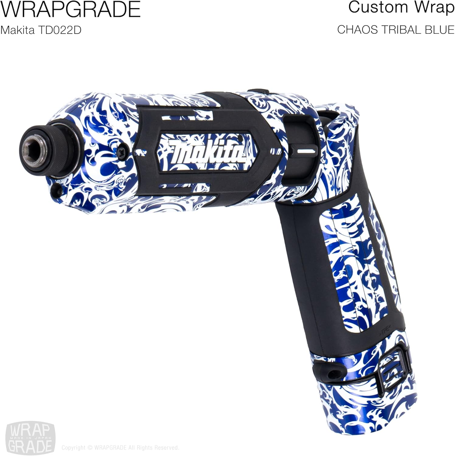 WRAPGRADE Custom Wrap Decal Stickers Compatible with Makita TD022D Impact Driver (Chaos Tribal Blue) - Chaos Tribal Blue image number 5
