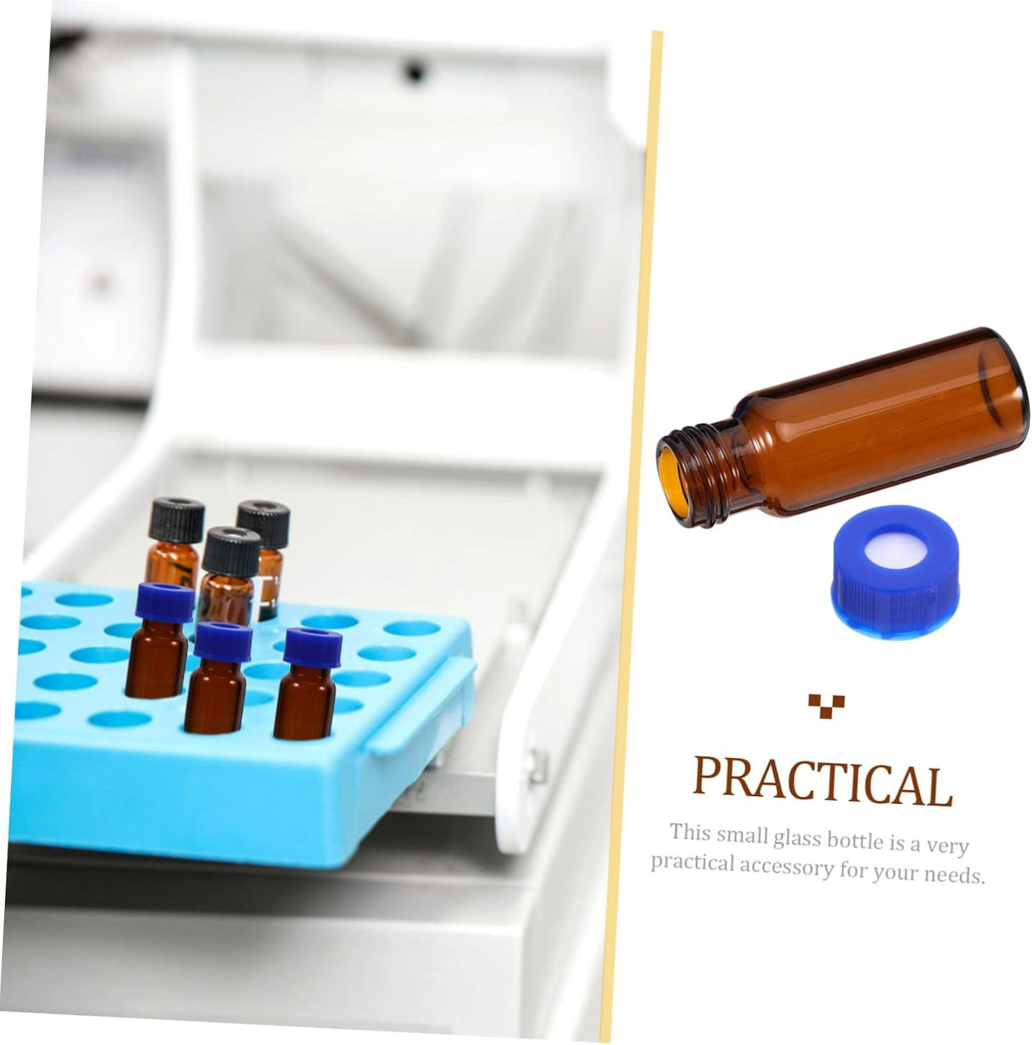 FUNOMOCYA 2Ml Amber Glass Vials Caps 100-Piece Set Brown Sampling Bottles for Laboratory Use Small Glass Jars for Essential Oils Travel-Friendly Storage image number 2