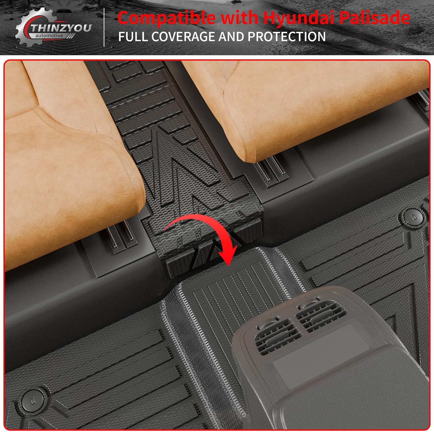 Floor Mats Compatible with 2020-2025 Hyundai Palisade Trunk Mat Cargo Liner TPE Back Seat Cover Protector 2024 Palisade 7 & 8 Seats Accessories (Trunk Mat with Backrest Mats+Floor Mats) image number 6
