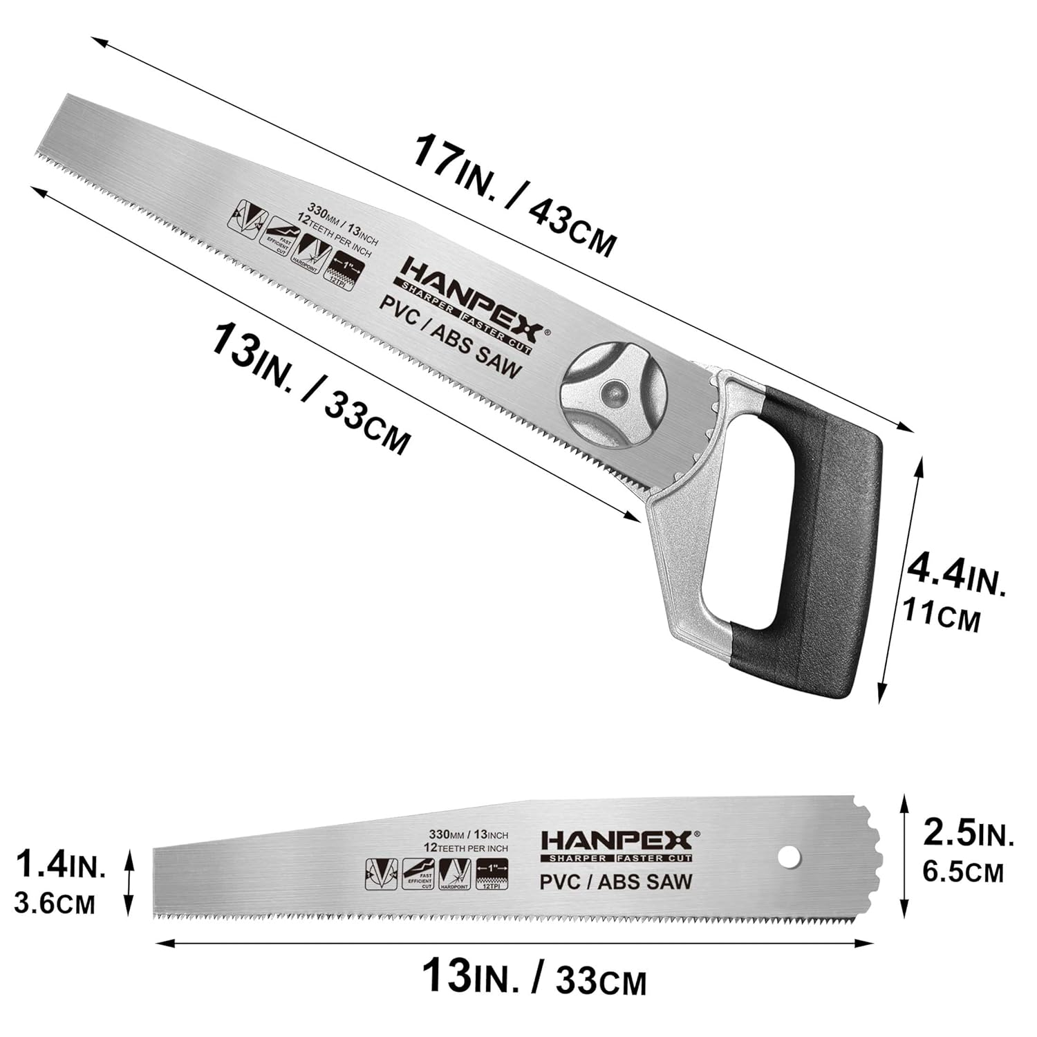 Hanpex 33Cm(13Inch) Heavy Duty Pipe Saw - Adjustable Angle Hand Saw for PVC, ABS, Wood, Drywall & Plastic - Compact Design for Tight Spaces, Gardening, Trimming & General Purpose Cutting image number 3