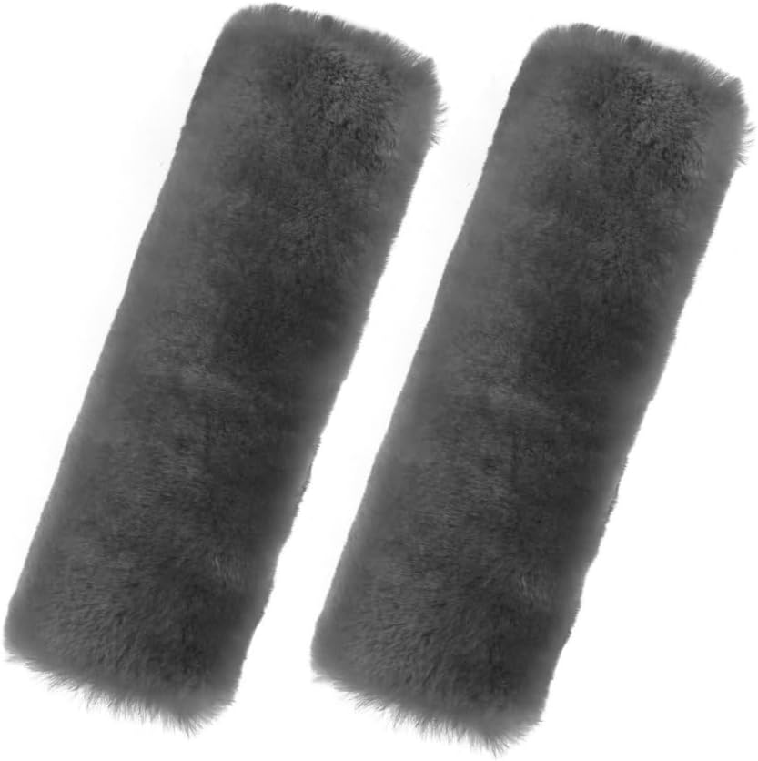 Andalus Genuine Sheepskin Car Seat Belt Cover Pad &ndash; Soft Fuzzy, Comfy Fluffy Seatbelt Covers, Shoulder Pad Neck Cushion Protector, Car Accessories for Woman, Man, Girl (Graphite, 2-Pack)