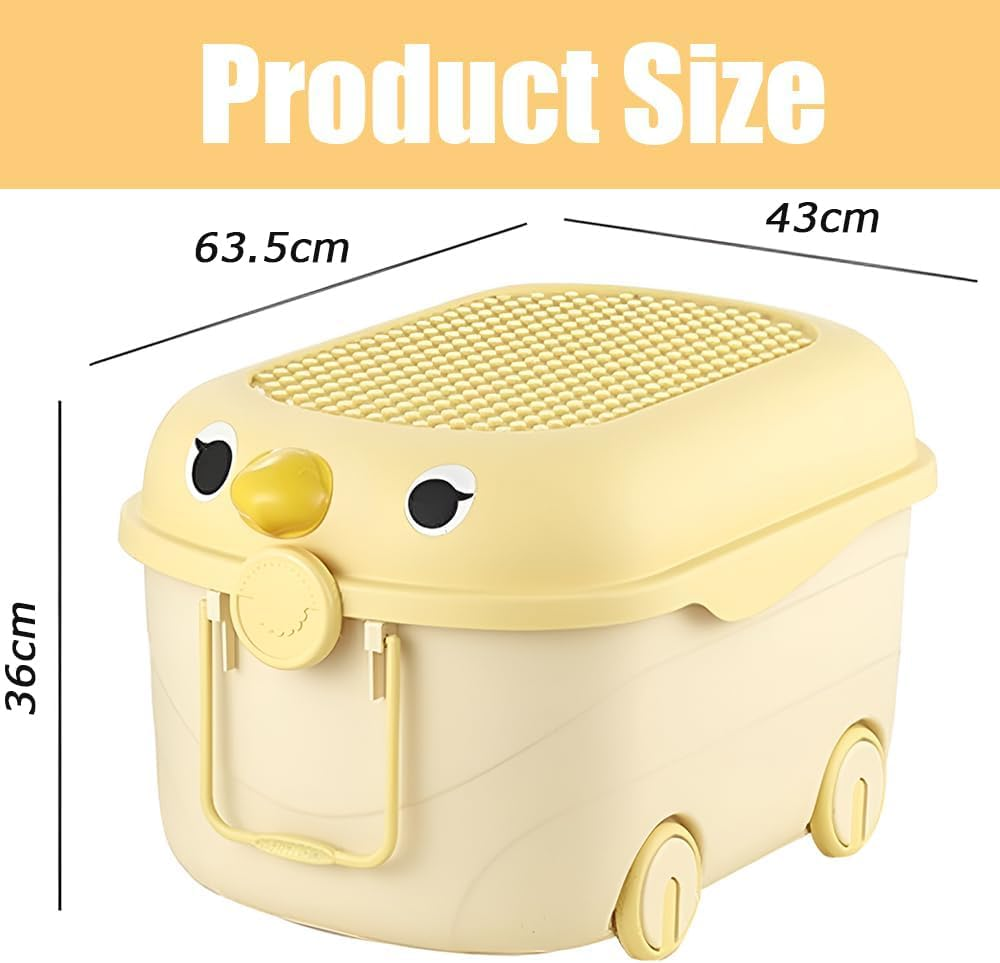Cartoon Duck Toy Storage Box with Wheels and Lid, Large Rolling Organizer Bin for Clothes, Snacks, Cute Duck-Shaped Storage Chest with Handle for Playroom, Bedroom (43X63.5X36Cm) image number 5