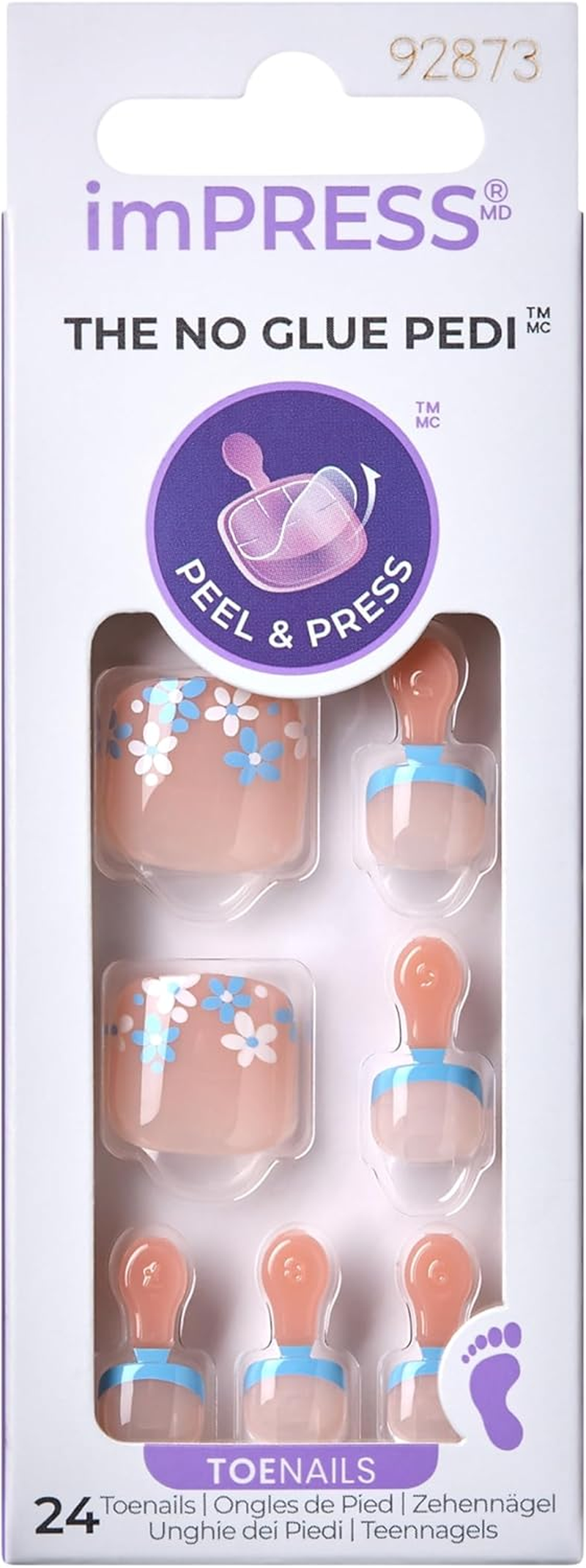 KISS Impress No Glue Pedi Press-On Nails, Design, Paradise Ticket', Light Beige, Short Size, Squoval Shape, Includes 24 Nails, Prep Pad, Instructions Sheet, 1 Manicure Stick, 1 Mini File image number 2