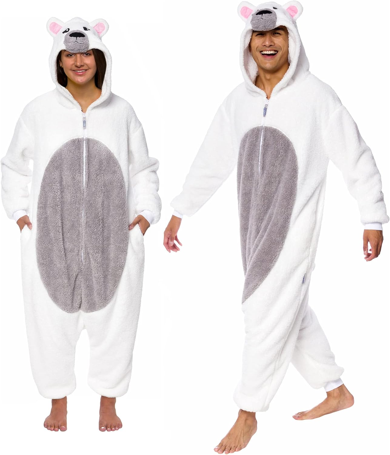 FUNZIEZ! Adult Unisex Sherpa Bear Plush One Piece Animal Costume - Comfortable Jumpsuit