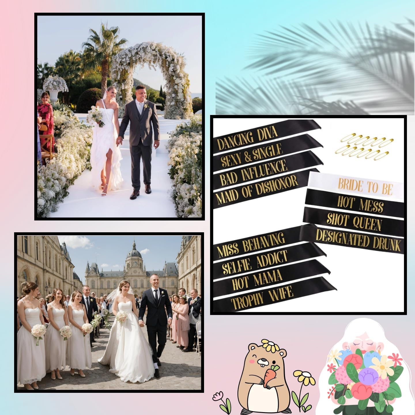 12 Pack Party Sashes Set Bride to Be ,Deluxe Glitter Bride to Be Sash, Gold & Black, Bachelorette Party Decorations