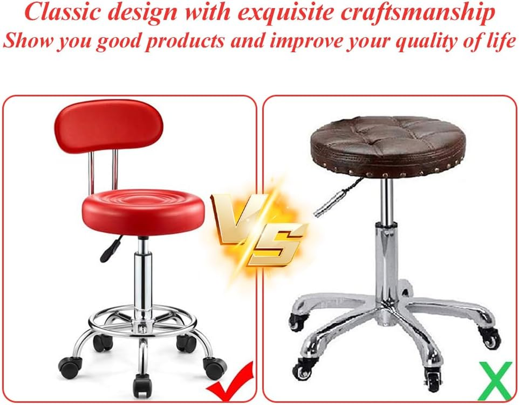 TOMVAES Rolling Stool with Back,Pu Leather Height Adjustable Swivel Task Chair with Footrest for Home Office,Salon,Spa (Red) (Red) - Red image number 3
