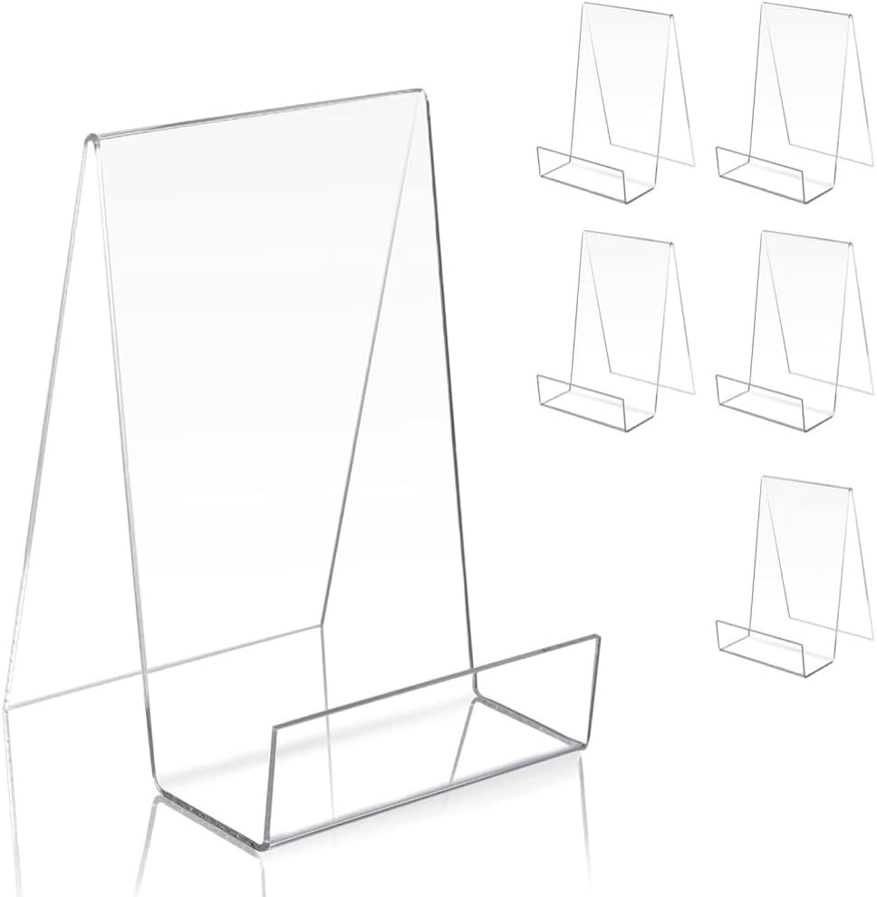 5Pcs Acrylic Sign Holder,Acrylic Book Stands,Clear Book Holder with Vertical Slanted Back, Clear Tablet Holder for Displaying Pictures, Books, Music Sheets image number 5