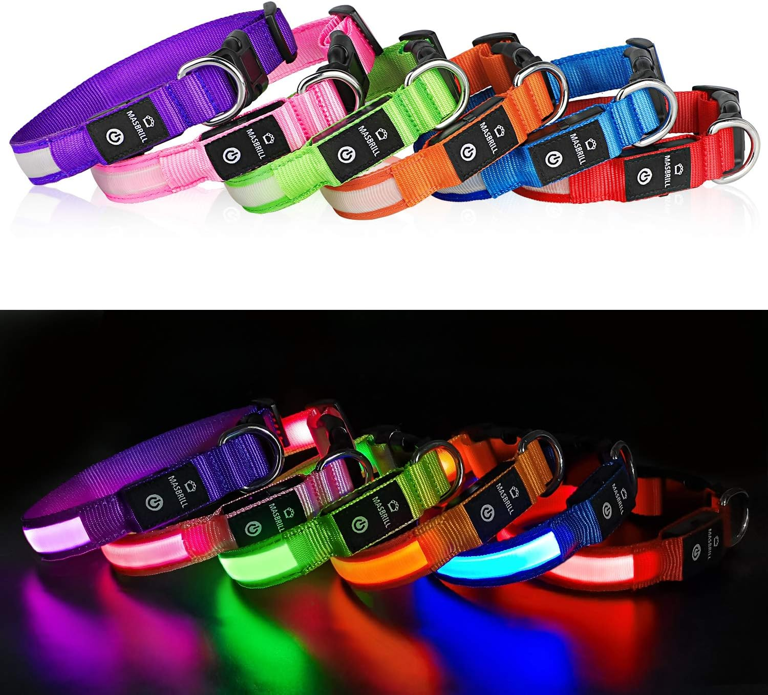MASBRILL Light up Dog Collar-Rechargeable LED Dog Collar Night Walking Glow Collar Flashing Lighted Dog Collar for Small Medium Large Dogs image number 6