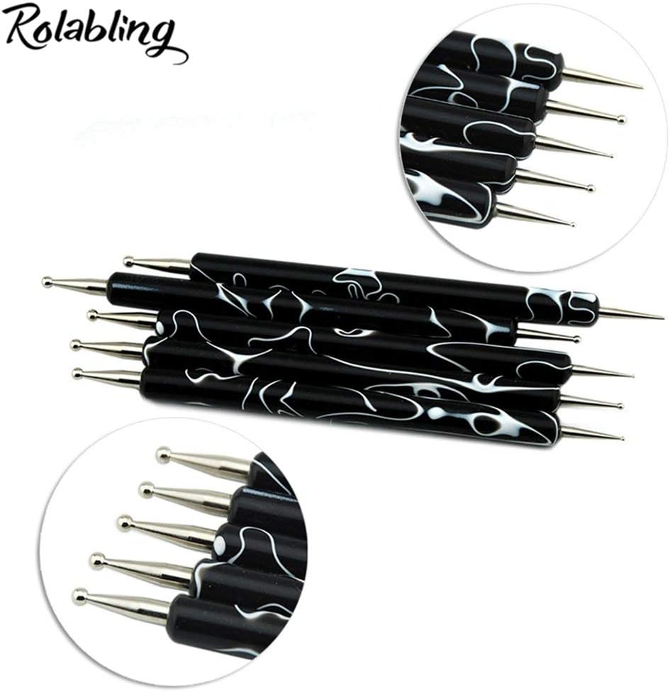 Rolabling 5Pcs Dotting Tools Nail Art Double-Ended Nail Dotting Tool Embossing Stylus Manicure Tools Nail Design, Painting, Sculpting & DIY Decorations Nail Art Tool (Black) image number 6