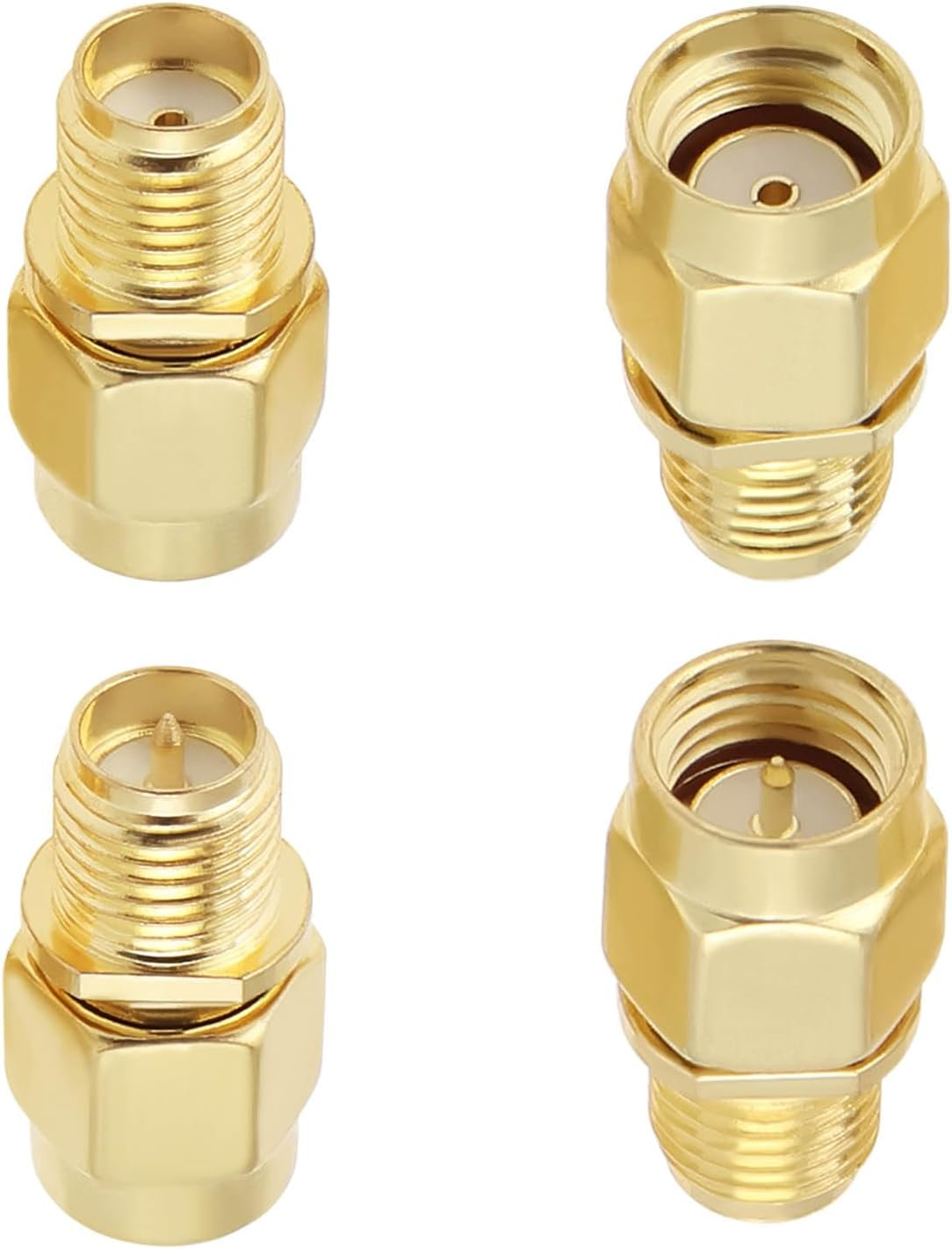 YINETTECH 4Pcs SMA Coax Connector Kit SMA Coaxial Straight Connector SMA/RP-SMA Male to RP-SMA/SMA Female RF Coaxial Adapter for Antennas, Wifi, Coaxial Cable, Audio image number 1