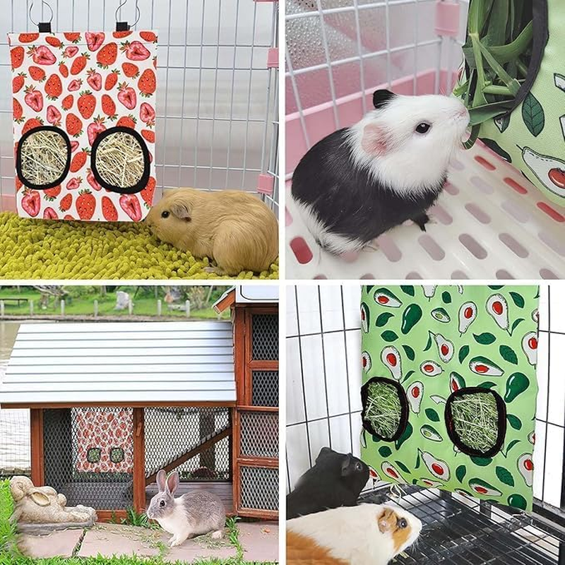 Rabbit Hay Feeder Bag Small Animal Hay Feeder Bag, 2Pcs Rabbit Hay Feeder Bag Hanging Hay Feeder Guinea Pig Hay Bag,Rabbit Hay Feeder Bag Guinea Pig Hay Feeder Bag,Rabbit Guinea Pig Hay Feeder Bag image number 3