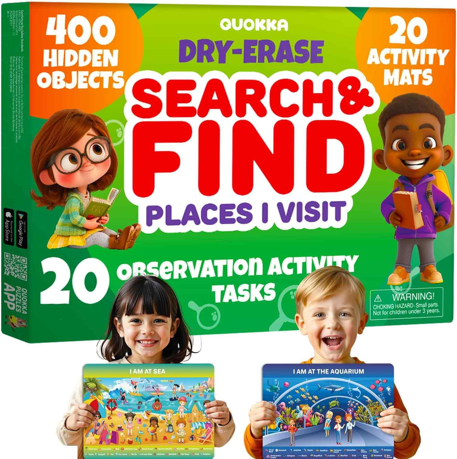 QUOKKA Search and Find Activity Cards for Kids 3-8 &ndash; Reusable Mats with Dry-Erase Marker, Explore 20 Topics, Road Trip Activities, and Travel Games for Kids Ages 3-5, Educational Toy for Preschoolers image number 2