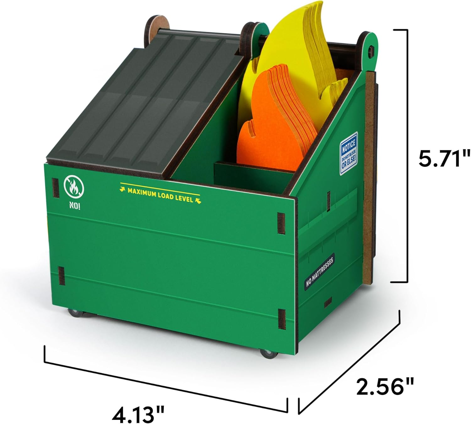 Genuine Fred Desk Dumpster Pencil Holder with Flame Note Cards, 3 Compartment Organizer for Pens, Pencils, and Office Supplies, Fun Desk Accessory image number 6