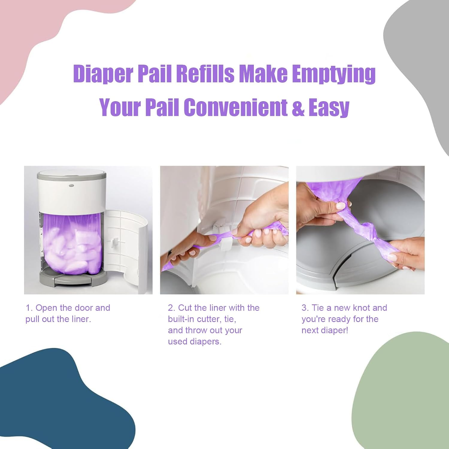 Refills Compatible with Dekor plus Diaper Pail,4 Pack Disposable Diaper Pail Refills, Easy to Replace and Dispose Diaper Trash Bags, Holds up to 2320 Diapers,Lavender Scent image number 6