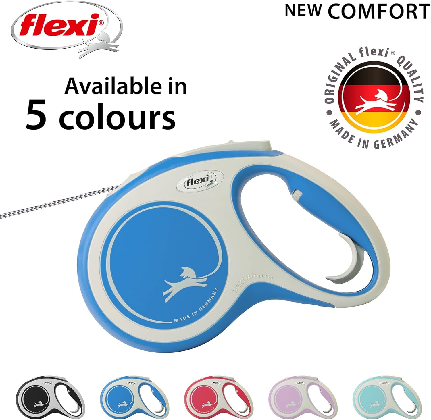 Flexi New Comfort Cord Grey & Blue Medium 8M Retractable Dog Leash/Lead for Dogs up to 20Kgs/44Lbs image number 1