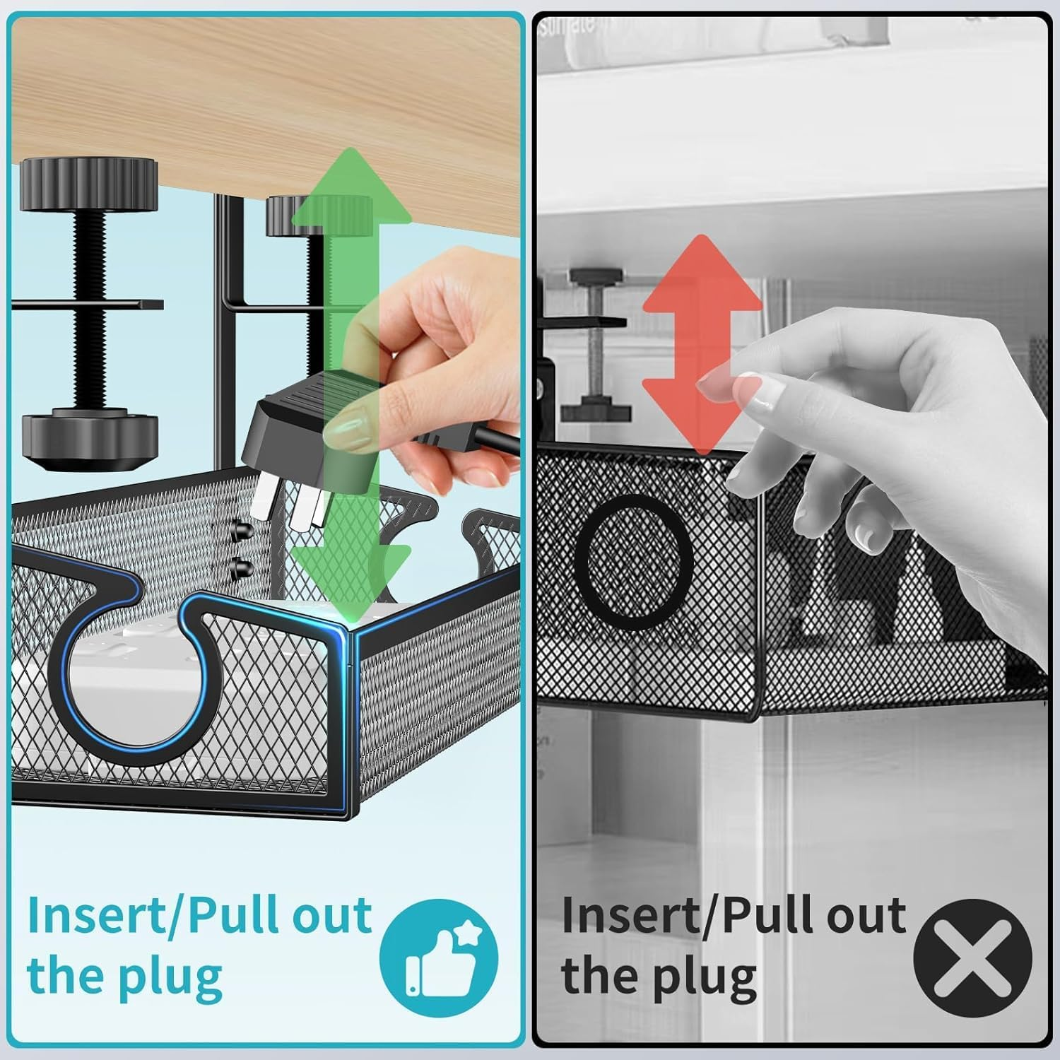 Under Desk Cable Management Tray, No Drill Cable Organizer with Clamp for Wire Management, PC Cord Organizer & Workspace Accessories (Black) image number 5