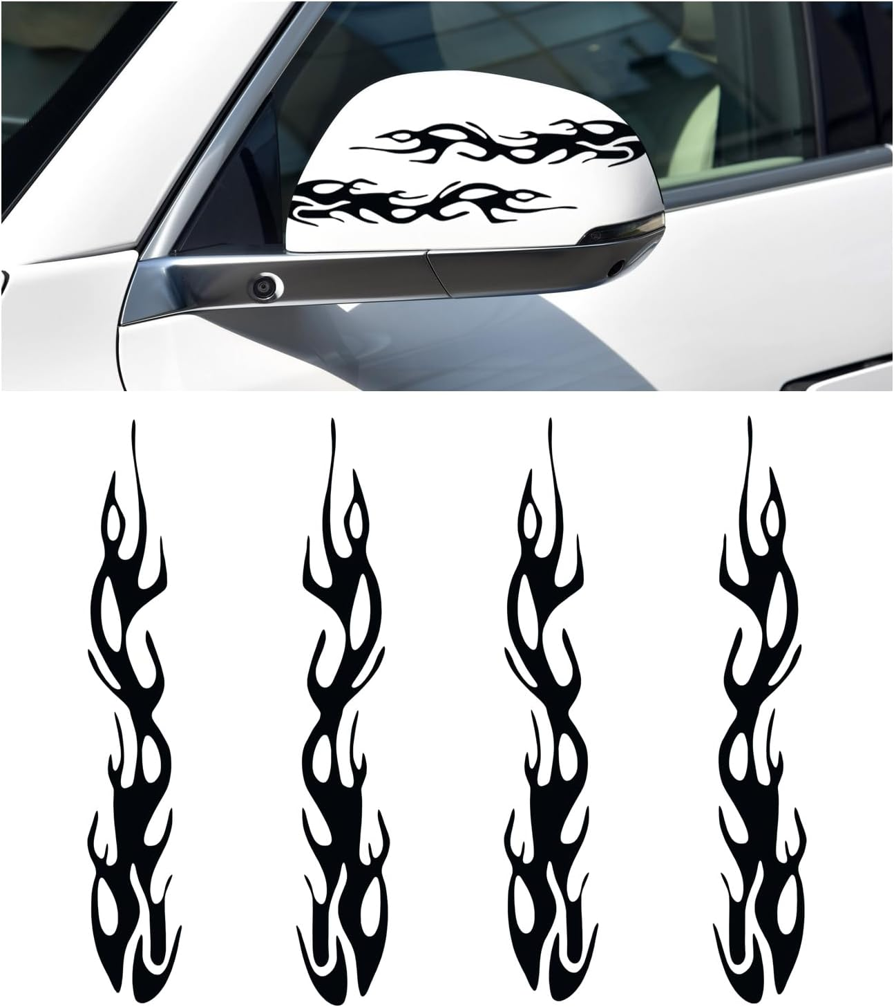 4 PCS Car Flame Reflective Sticker, Waterproof Racing Sports Flame Stripe Decal, Self Adhesive Bumper Decals Safety Stickers for Car Mirror Motorcycle Helmet, Car Accessories (Orange)