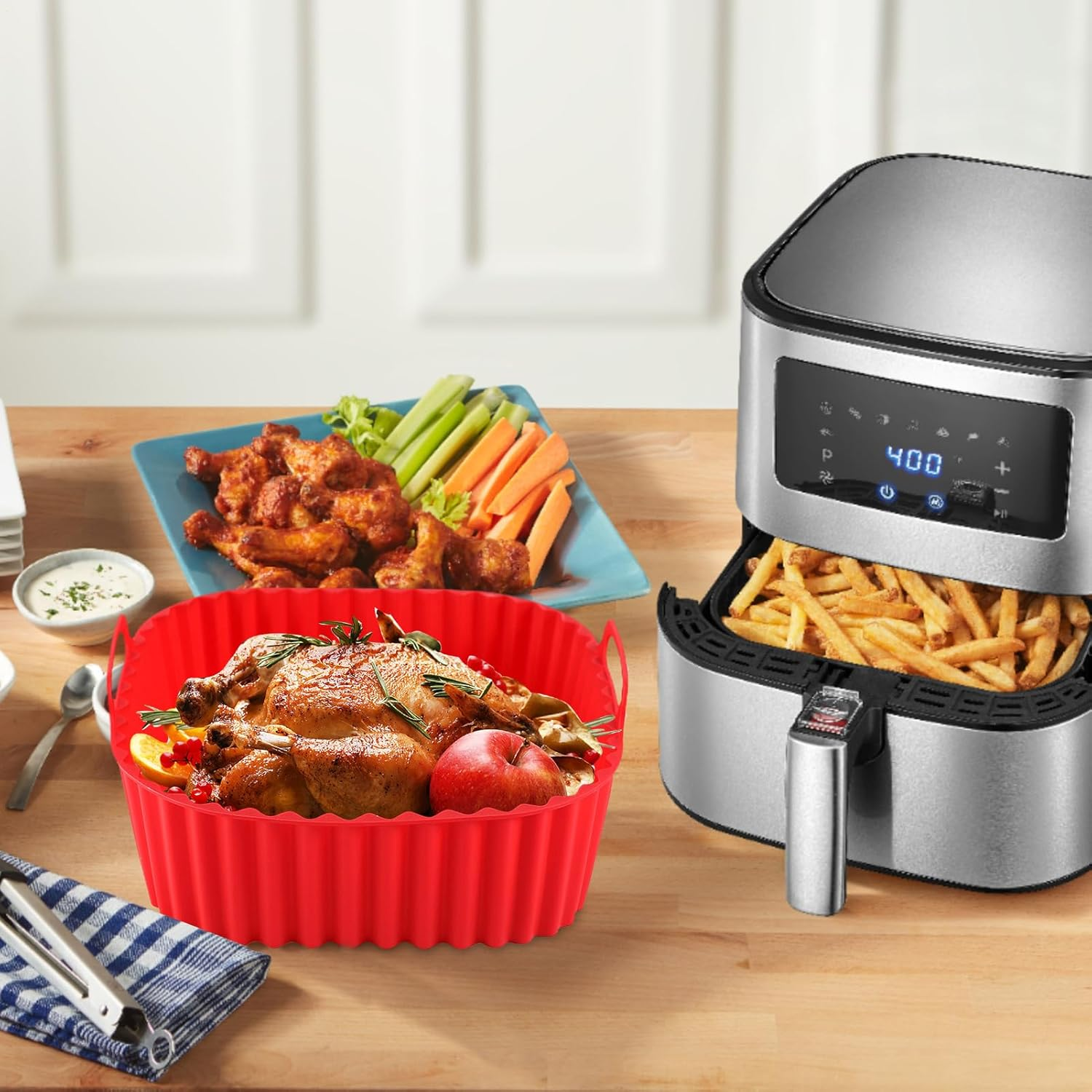 Reusable Air Fryer Liners | Square Air Fryer Basket - Kitchen Cookware Non-Stick Baking Tray for Cooking Grilling Roasting Indoor Outdoor Home Apartment Family Camping Cake image number 1