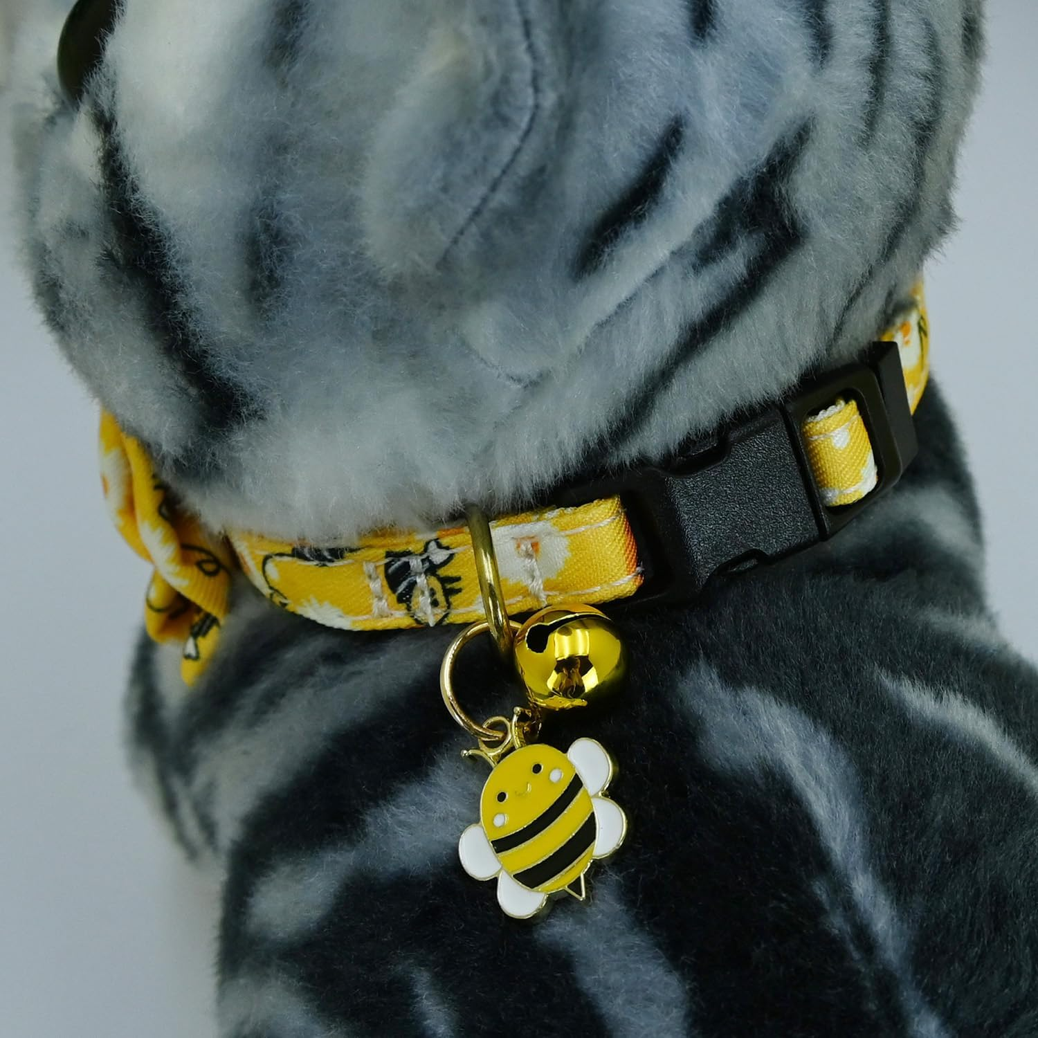 Newtensina Fashion 2 Pieces Cute Bee Dinosaurs Pattern Cat Collar with Bee Dinosaurs Pendant for Cats - Yellowblue image number 4