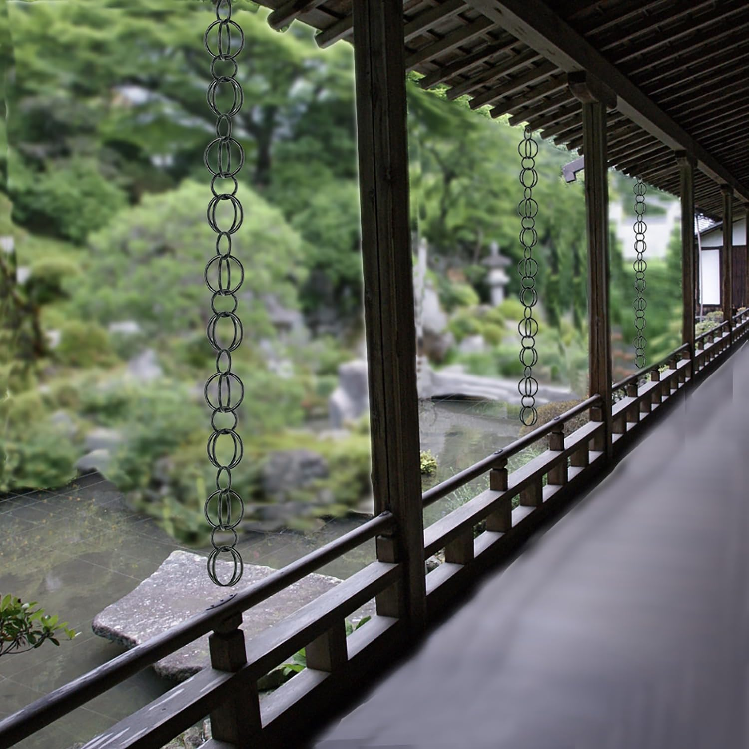 Dftdfyxyrain Chain Outdoor Rain Chains Aluminum Rain Chain Mill Finish Aluminum Gutter Adapter Downspout Catcher Water Feature or Downpipe for Eaves Drainage,Outdoor Decor,Black,2.6M(8.5Ft) image number 4