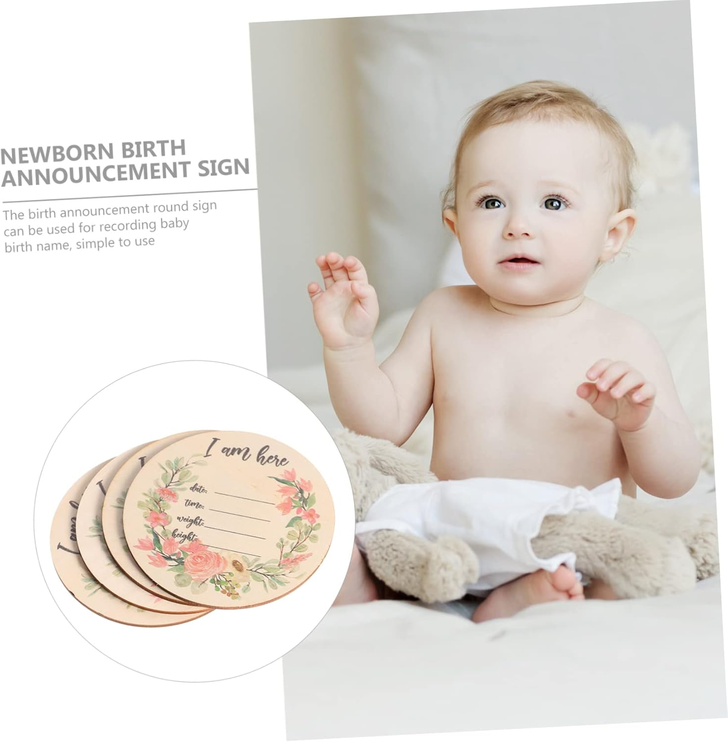 6Pcs Wooden Birth Announcement Name Sign Newborn Milestone Cards for Birth Announcement image number 6