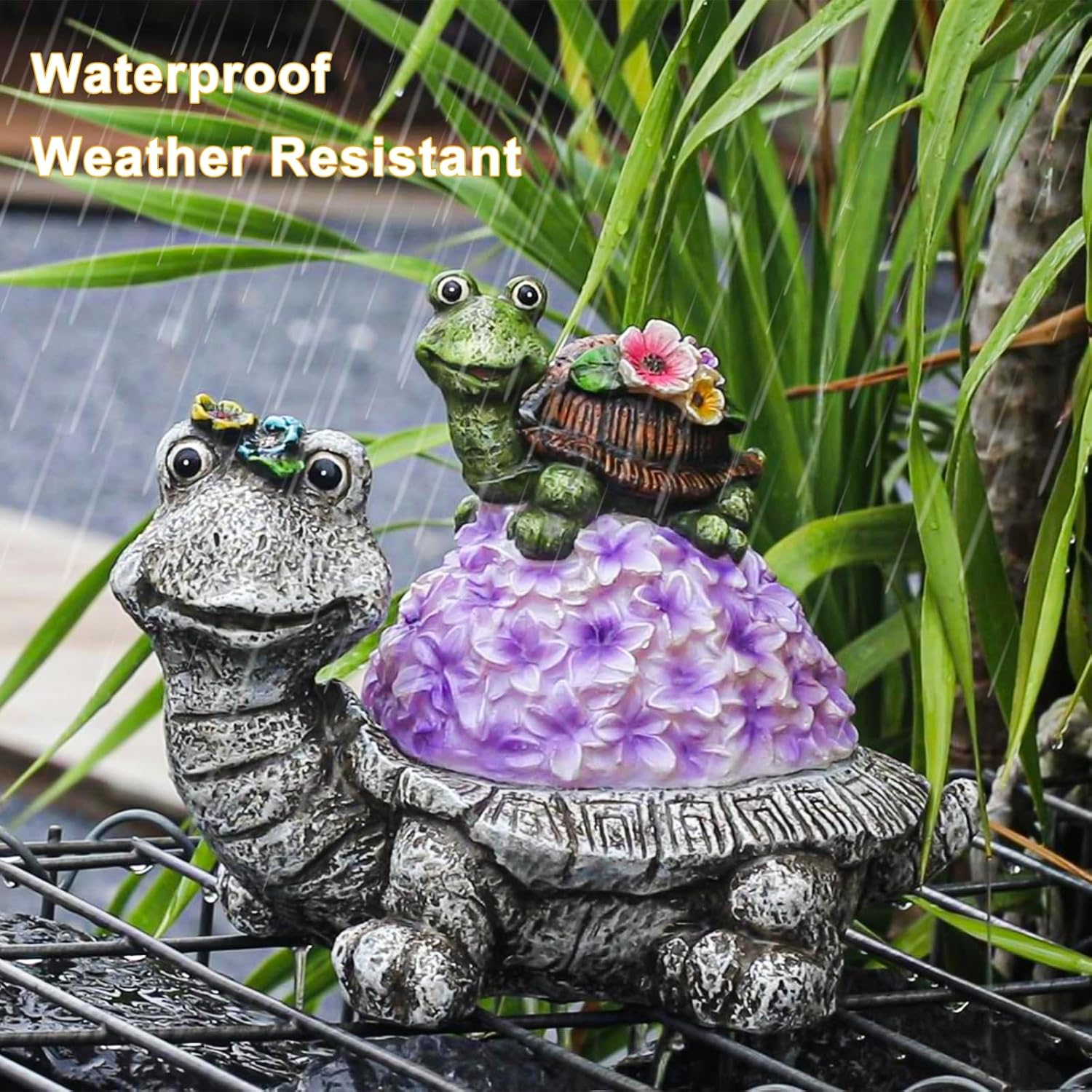 Solar Flower Turtles Statue for Outdoor, Waterproof outside Tortoise Figurines Decor with LED Lights, Suitable for Garden, Yard, Lawn, Porch, Patio, Balcony - Gifts for Grandma Mom Women image number 3